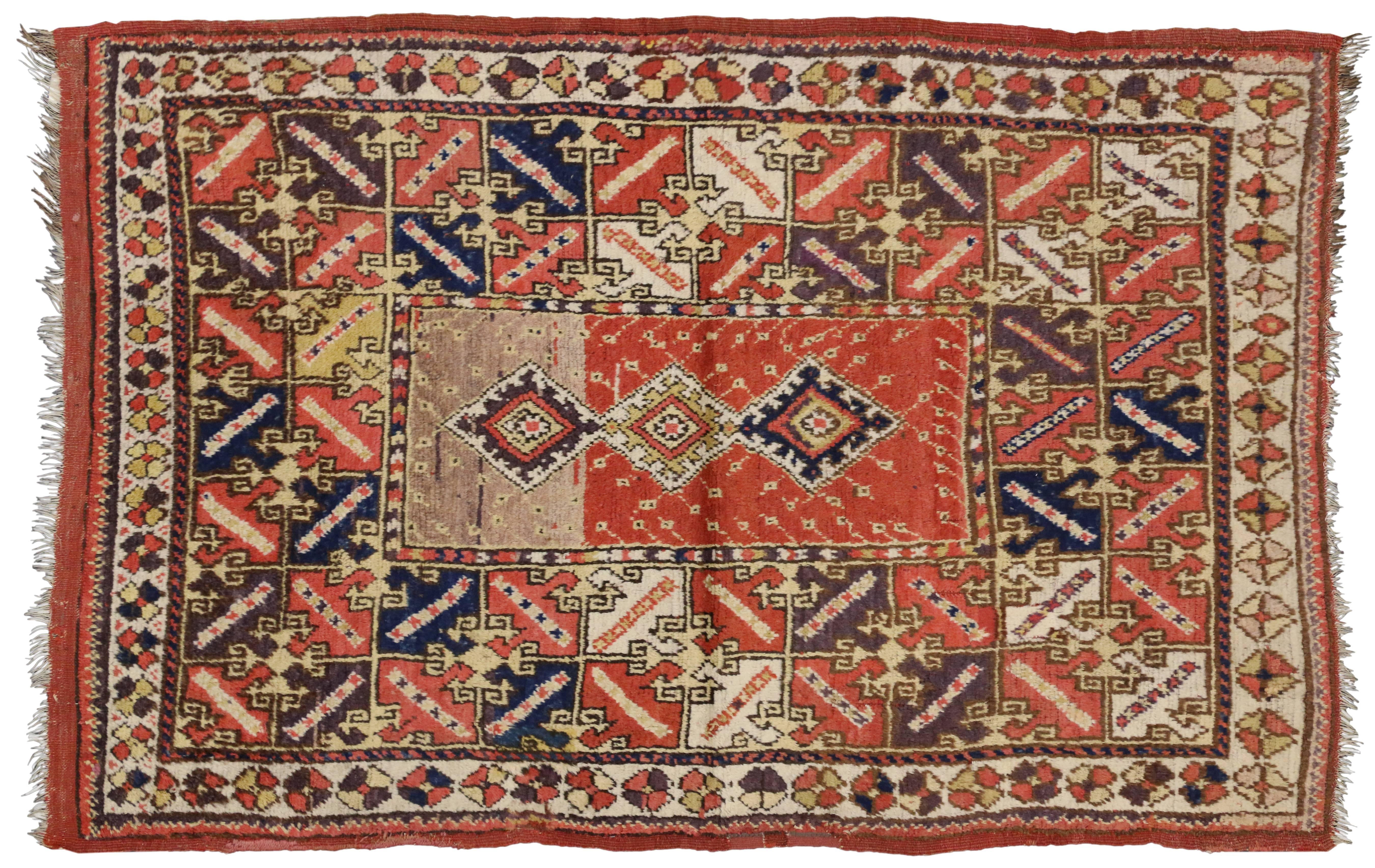 Antique Turkish Accent Rug with Modern Tribal Style, Kitchen, Foyer or Entry Rug For Sale 1