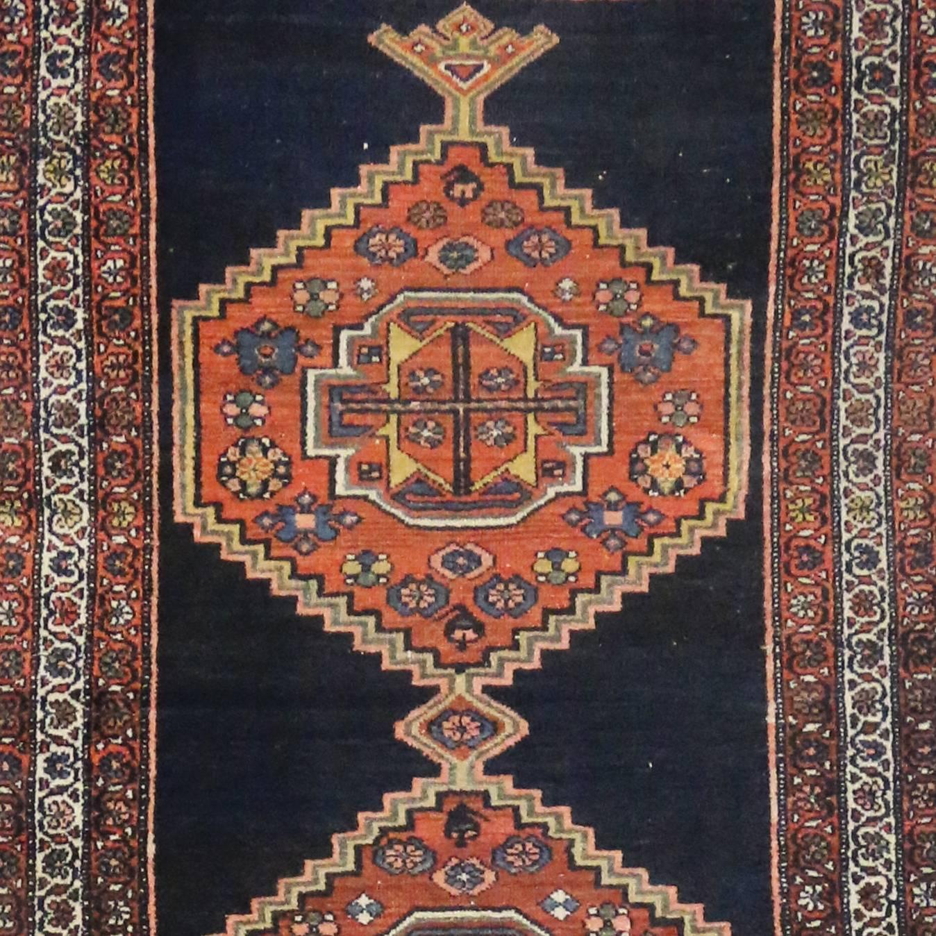 Antique Hamadan Persian Runner with Modern Tribal Style In Good Condition For Sale In Dallas, TX