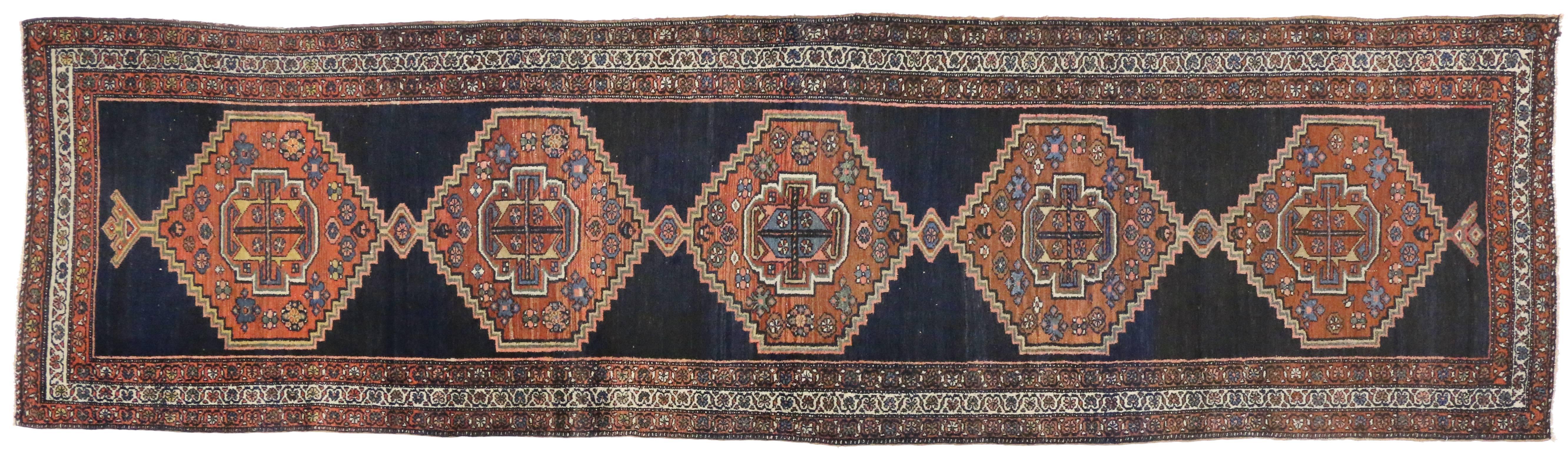 Antique Hamadan Persian Runner with Modern Tribal Style For Sale 1