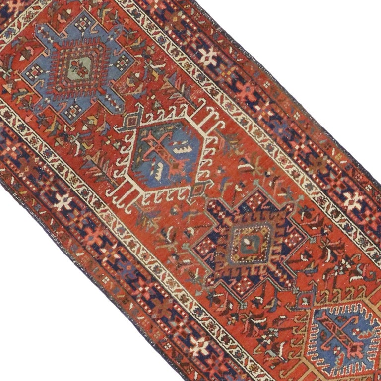 Antique Heriz Persian Runner with Modern Tribal Style In Good Condition For Sale In Dallas, TX