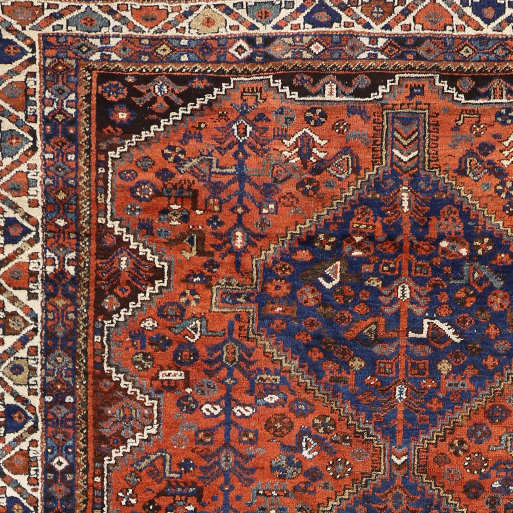 Antique Shiraz Persian Rug with Mid-Century Modern Tribal Style For Sale 1