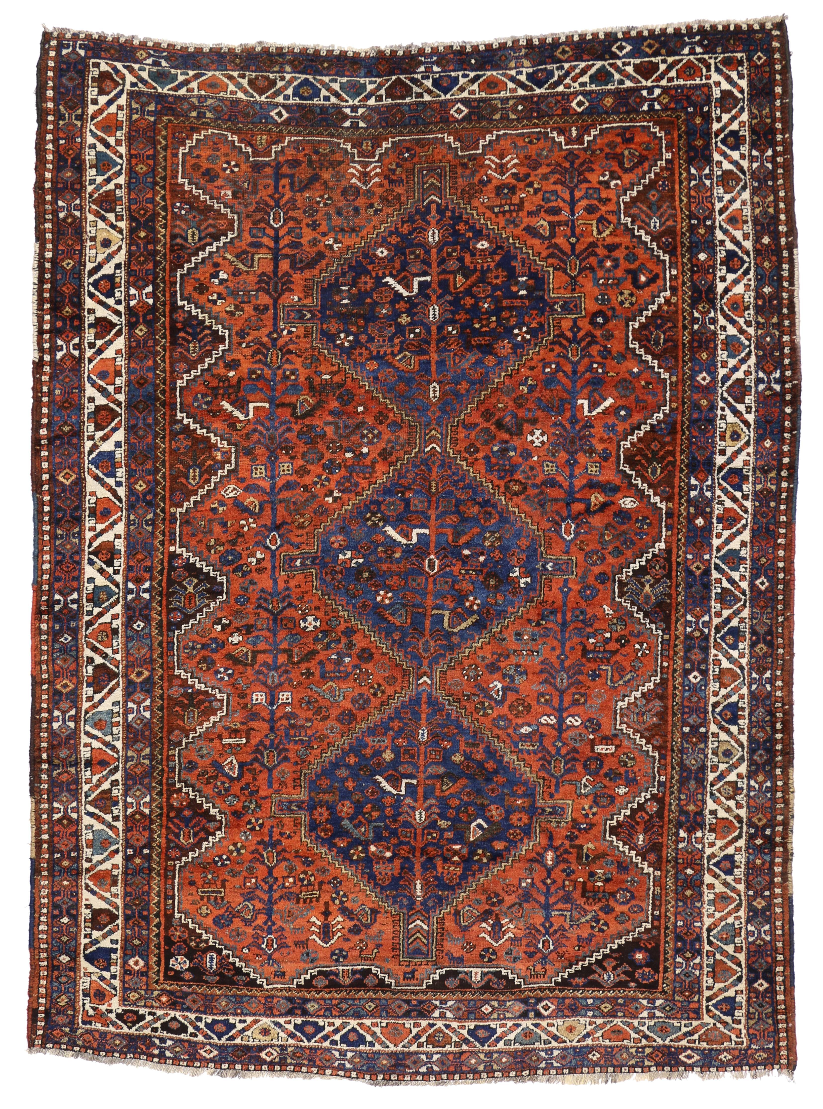 Antique Shiraz Persian Rug with Mid-Century Modern Tribal Style For Sale 2