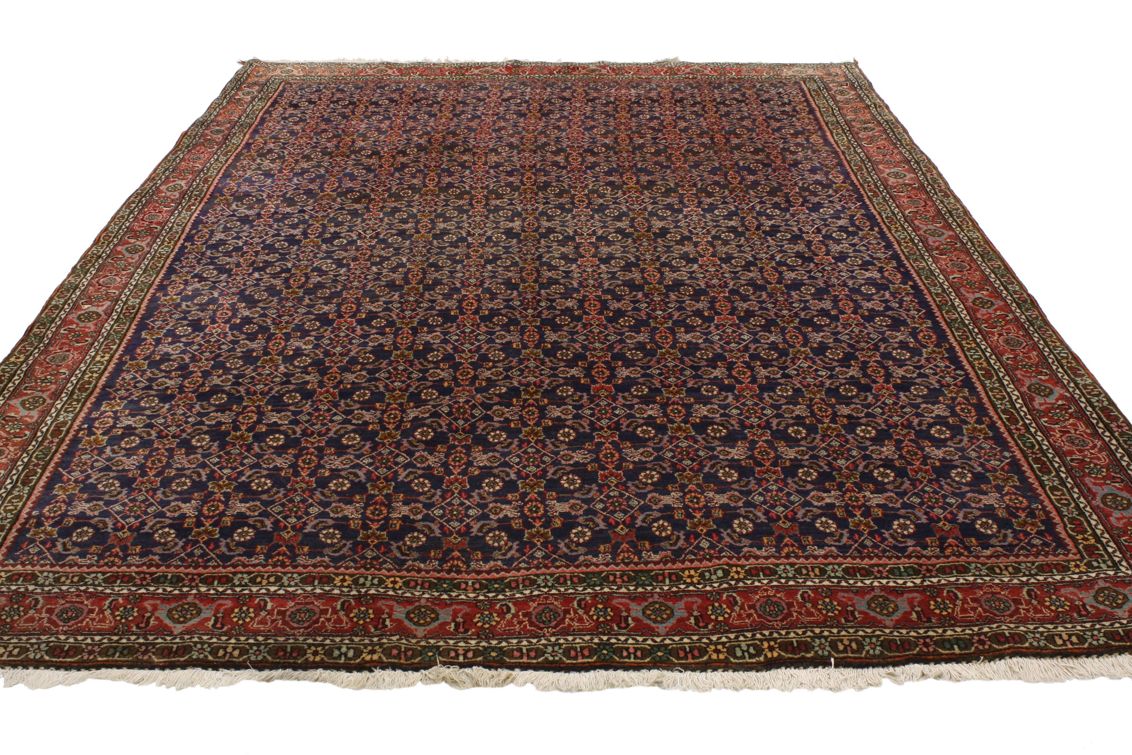 Hand-Knotted Antique Bijar Persian Rug with Modern Traditional Style, the Iron Rugs of Persia