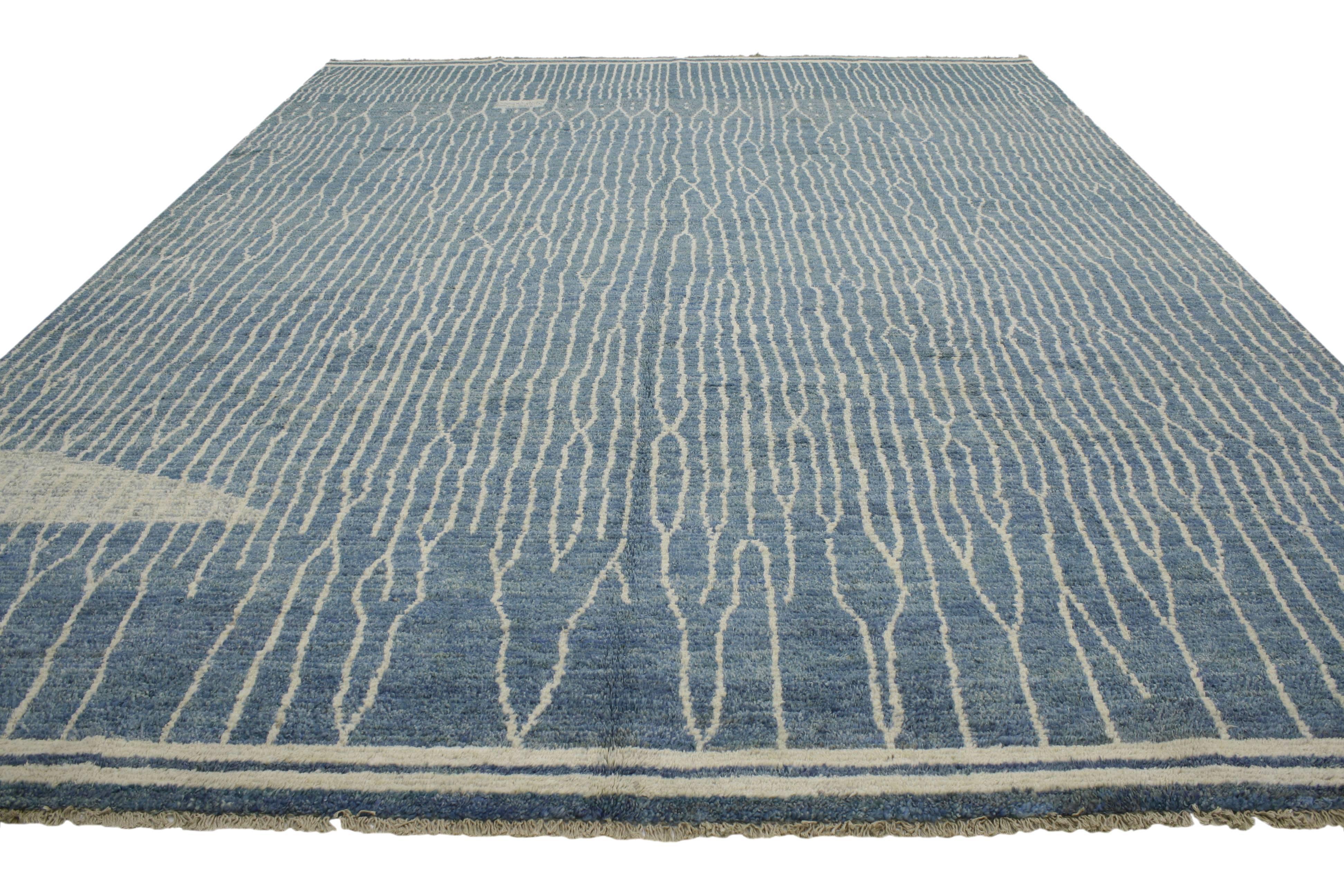 Modern Light Blue and Greige Contemporary Moroccan Style Rug with Abstract Design