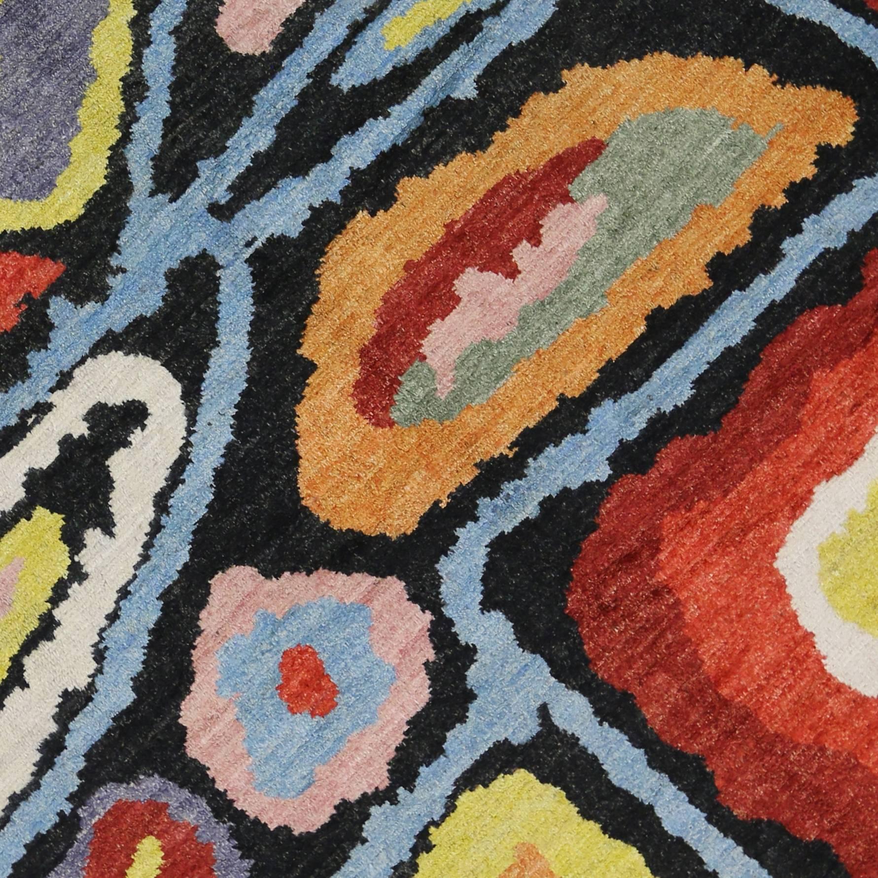 Pakistani New Colorful Contemporary Moroccan Orphism Rug Inspired by Robert Delaunay