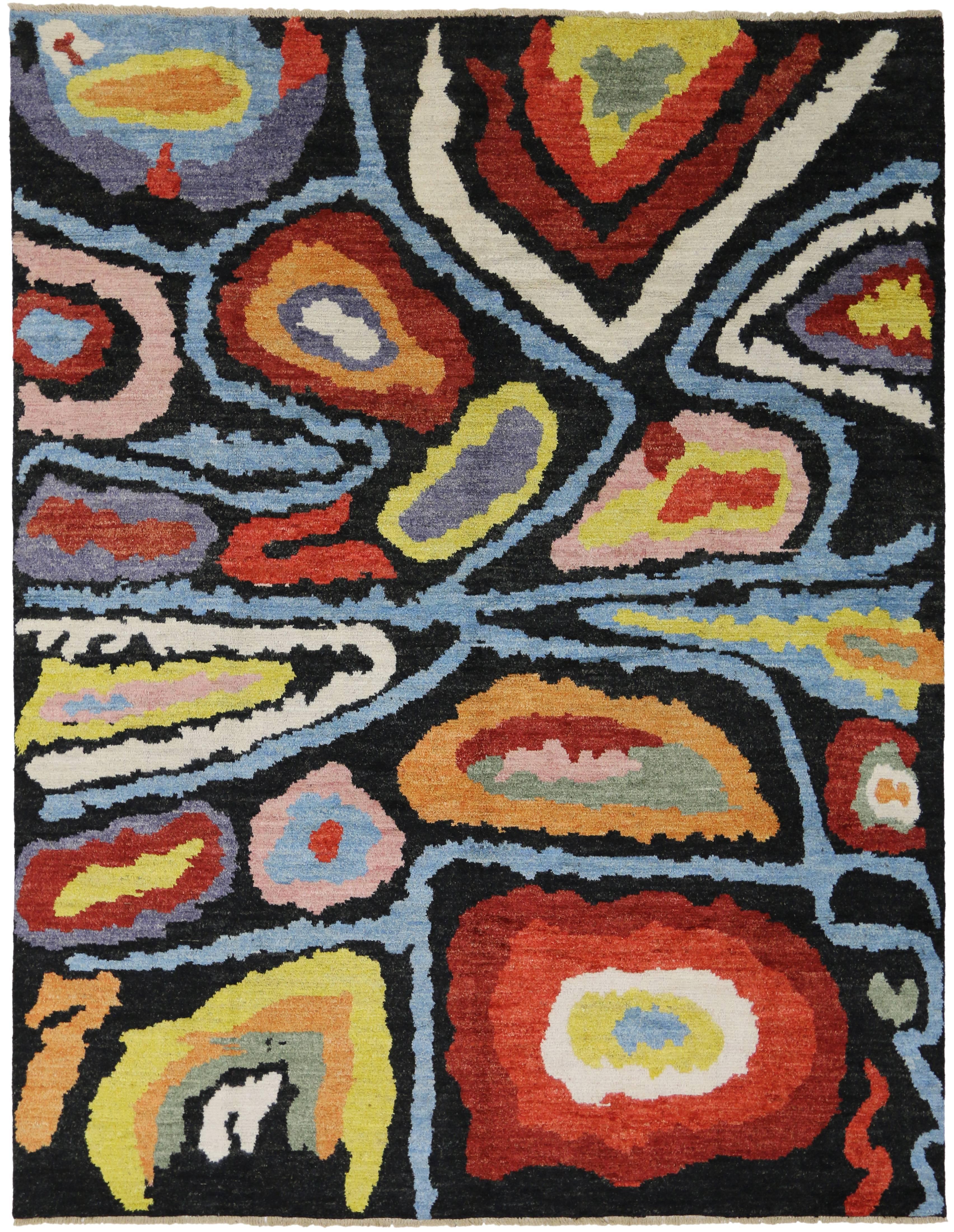 Hand-Knotted New Colorful Contemporary Moroccan Orphism Rug Inspired by Robert Delaunay