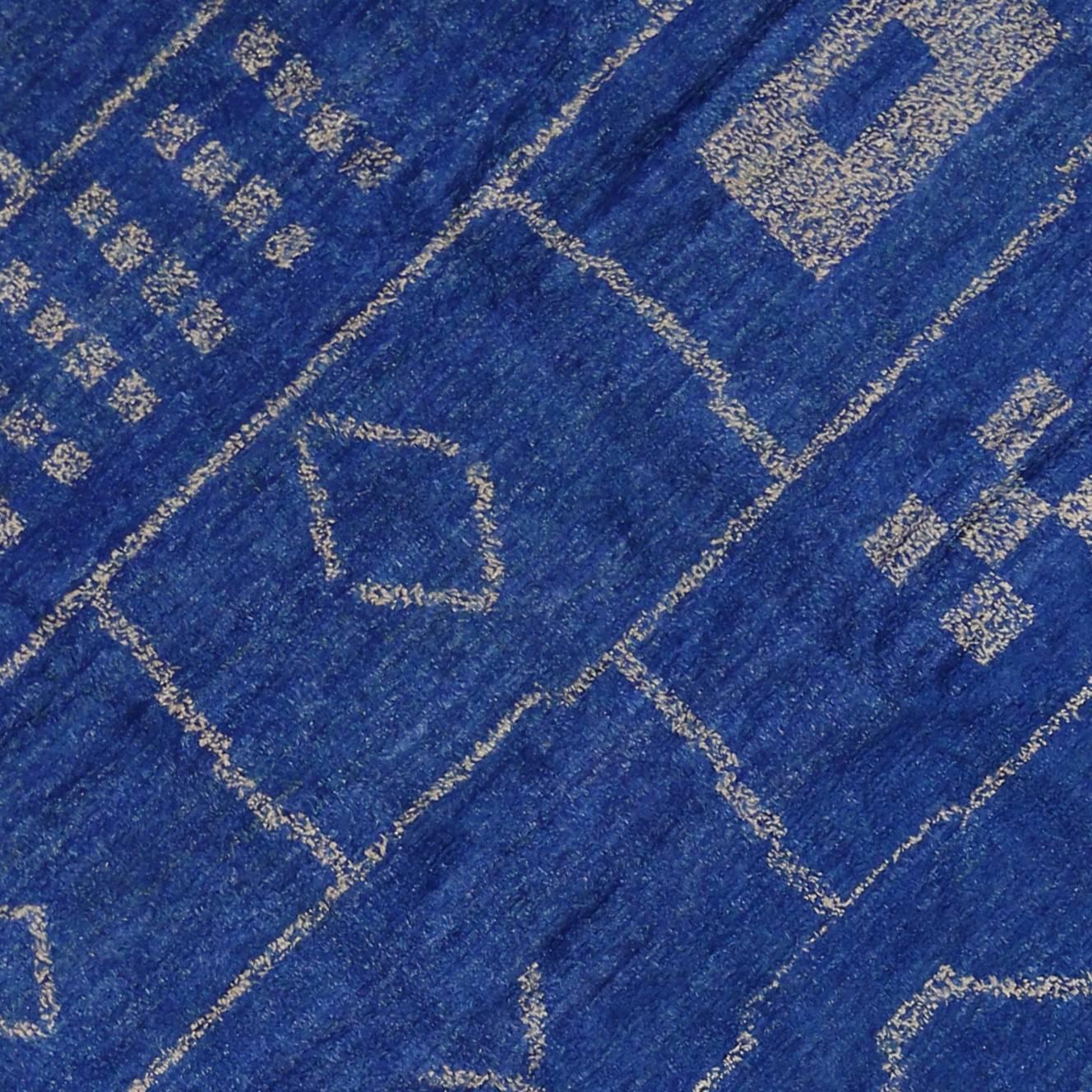 Wool Contemporary Blue Moroccan Area Rug with Modern Bauhaus Style