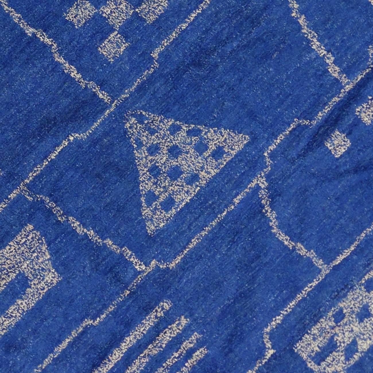 Contemporary Blue Moroccan Area Rug with Modern Bauhaus Style 1