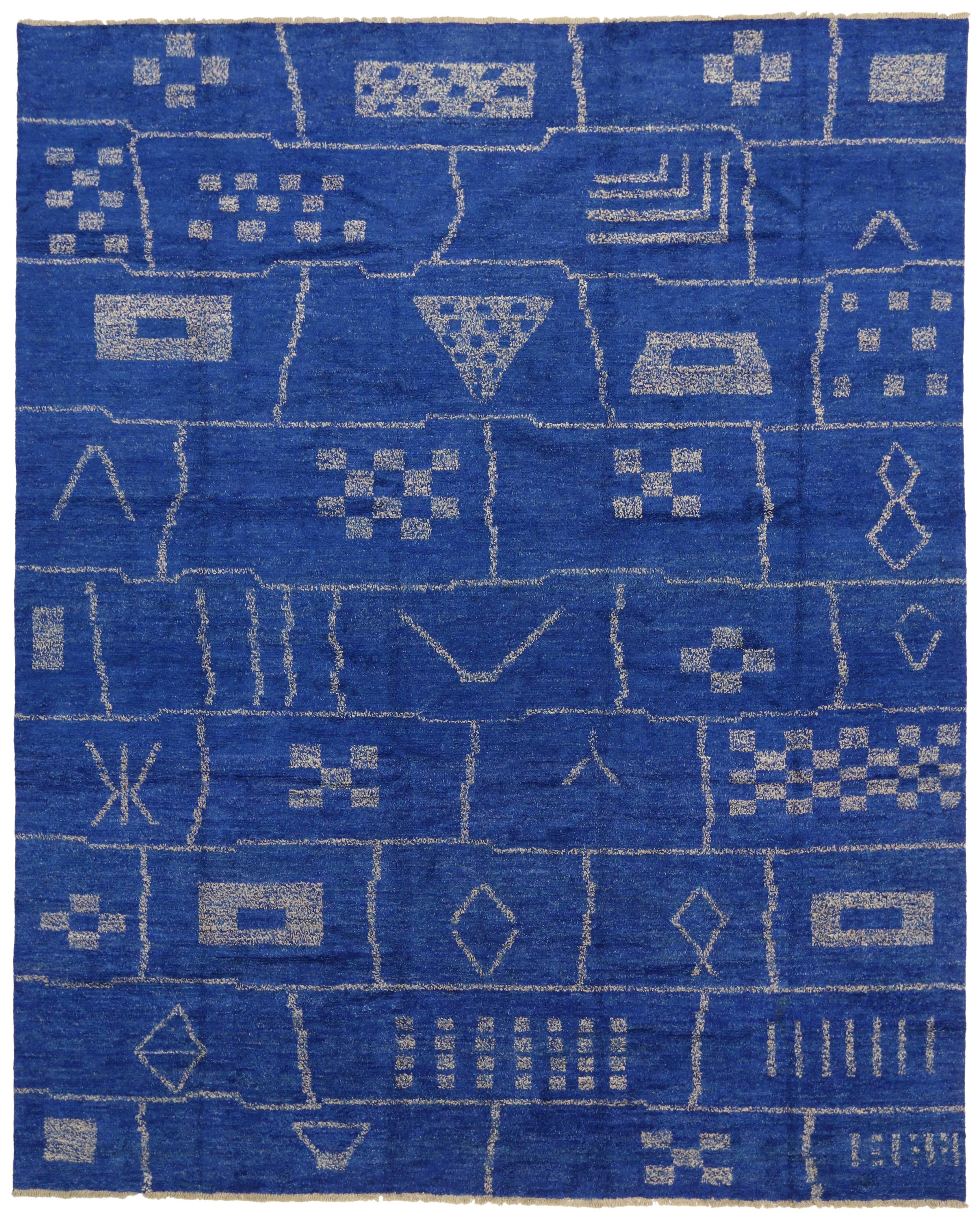 Contemporary Blue Moroccan Area Rug with Modern Bauhaus Style 2