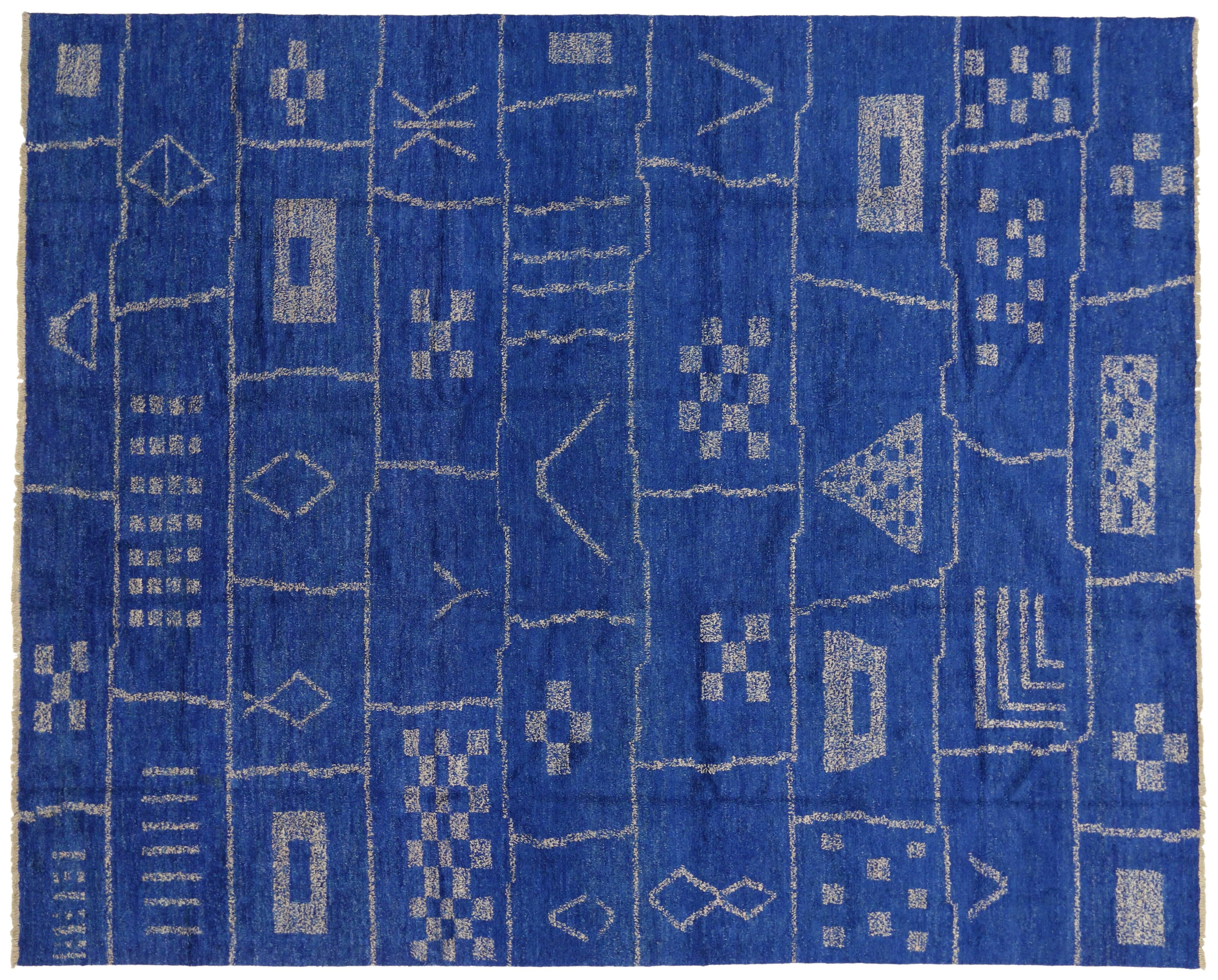 Contemporary Blue Moroccan Area Rug with Modern Bauhaus Style In New Condition In Dallas, TX