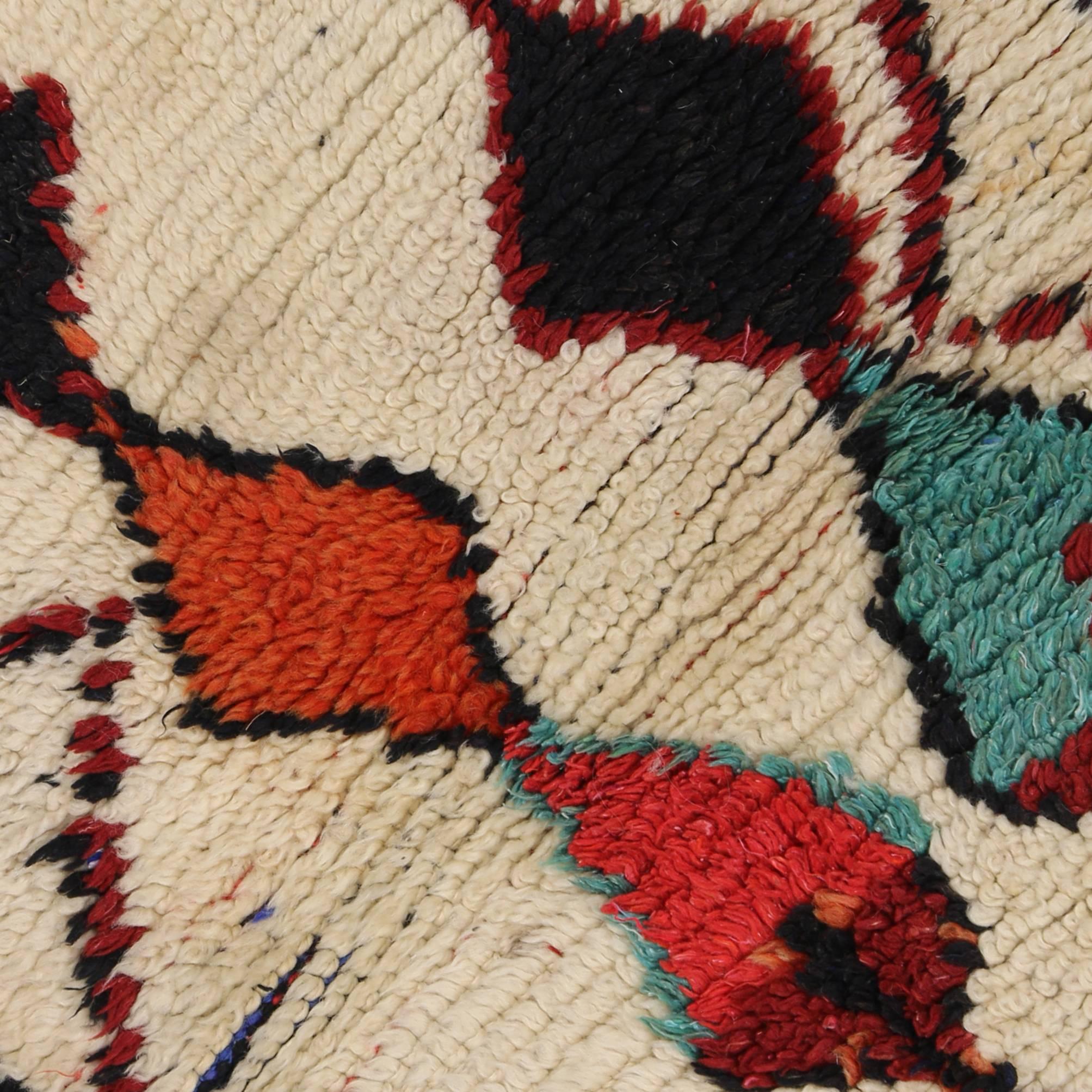 Vintage Berber Moroccan Azilal Rug with Bohemian Tribal Style In Good Condition In Dallas, TX
