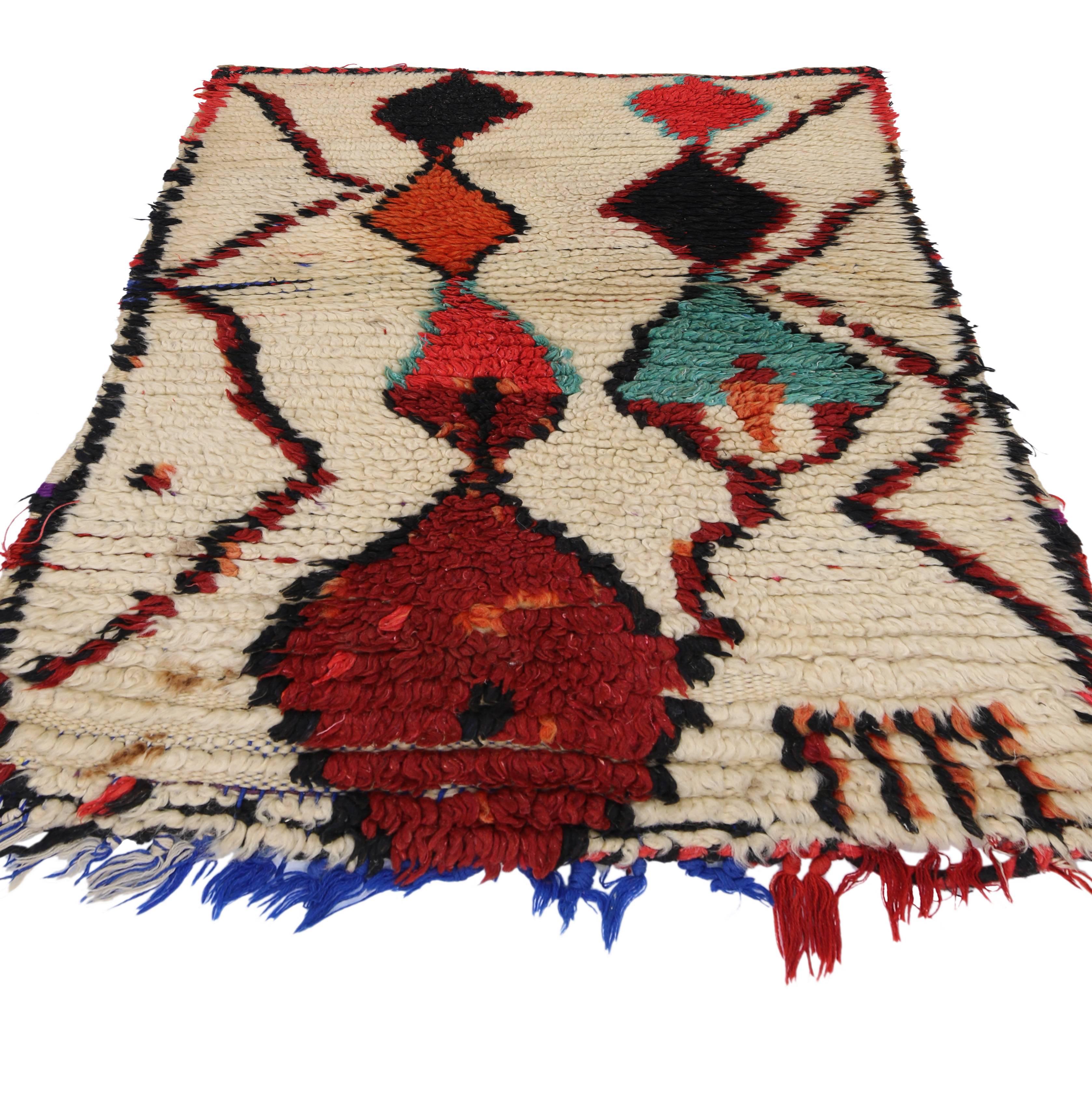 Hand-Knotted Vintage Berber Moroccan Azilal Rug with Bohemian Tribal Style