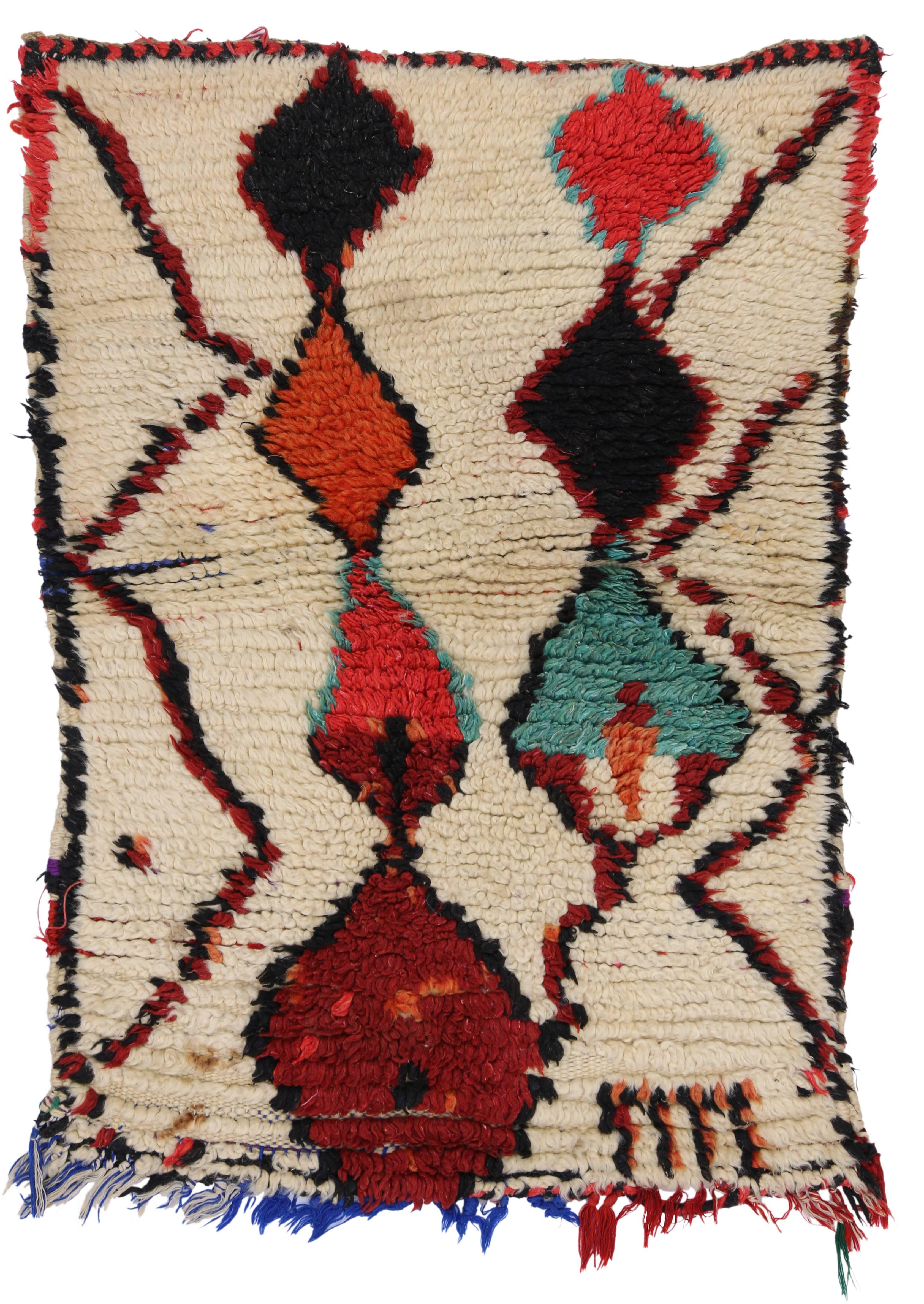 Wool Vintage Berber Moroccan Azilal Rug with Bohemian Tribal Style