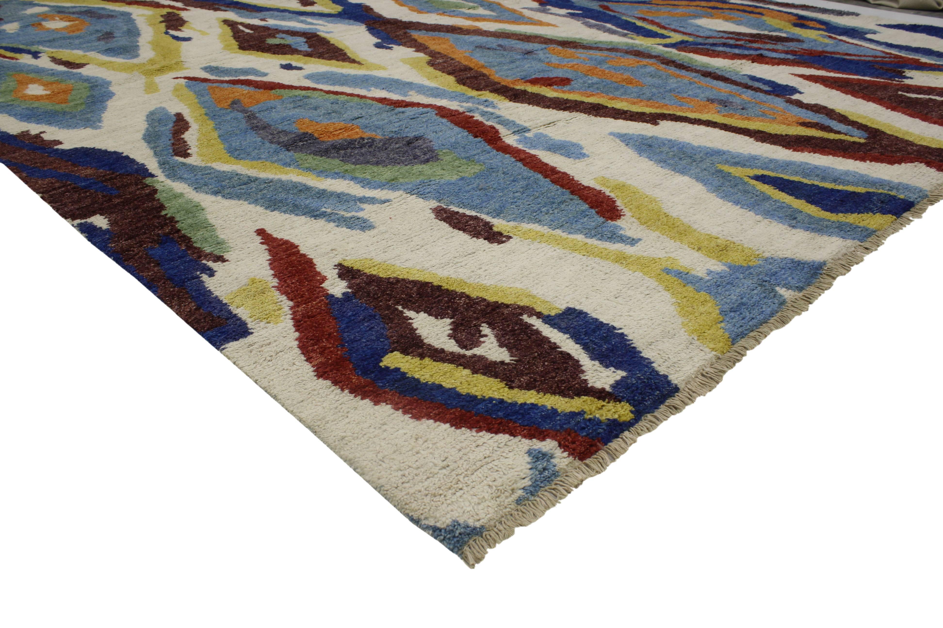 Pakistani New Colorful Contemporary Moroccan Area Rug with Postmodern Memphis Style
