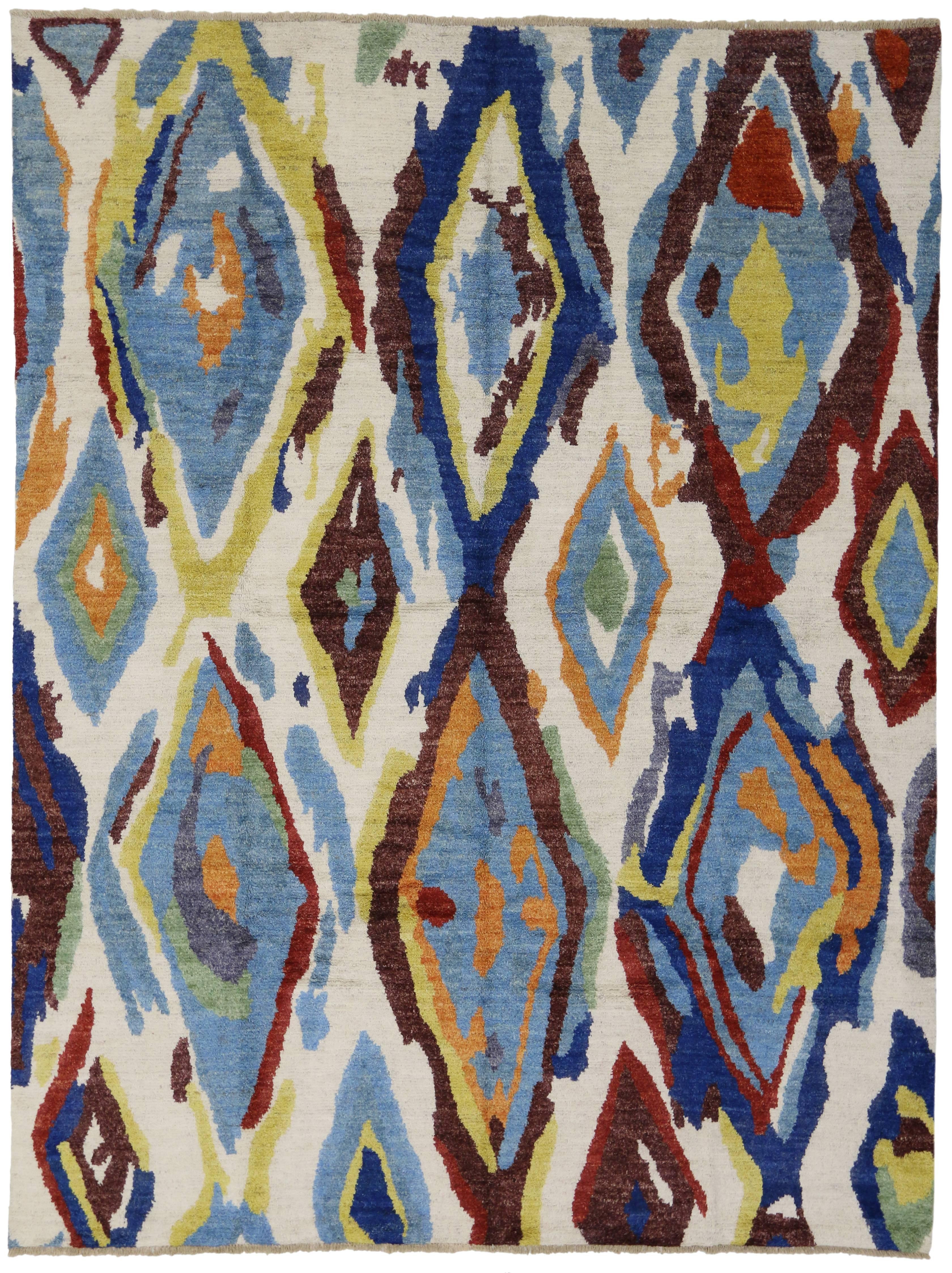 New Colorful Contemporary Moroccan Area Rug with Postmodern Memphis Style 4