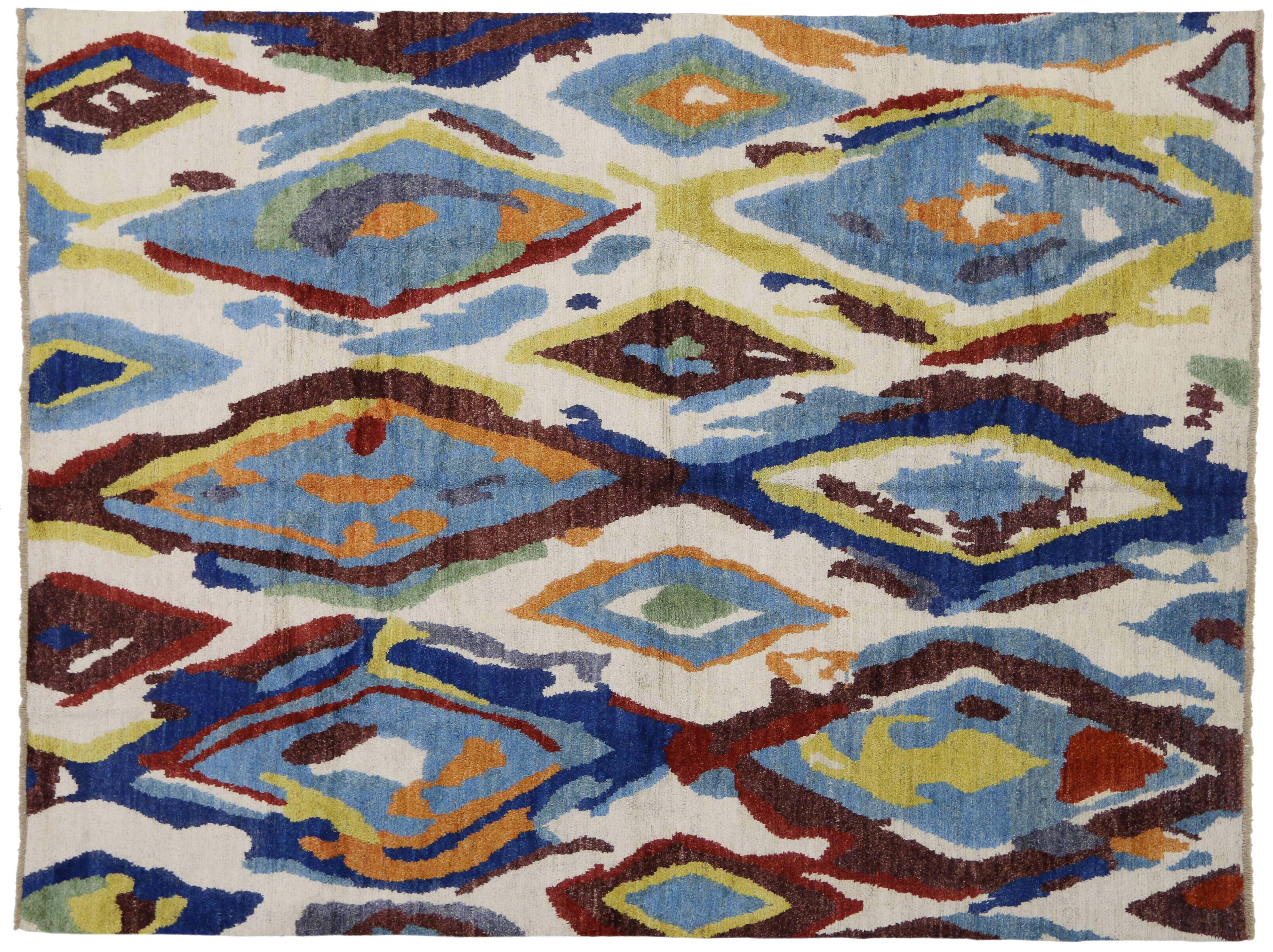 New Colorful Contemporary Moroccan Area Rug with Postmodern Memphis Style 5