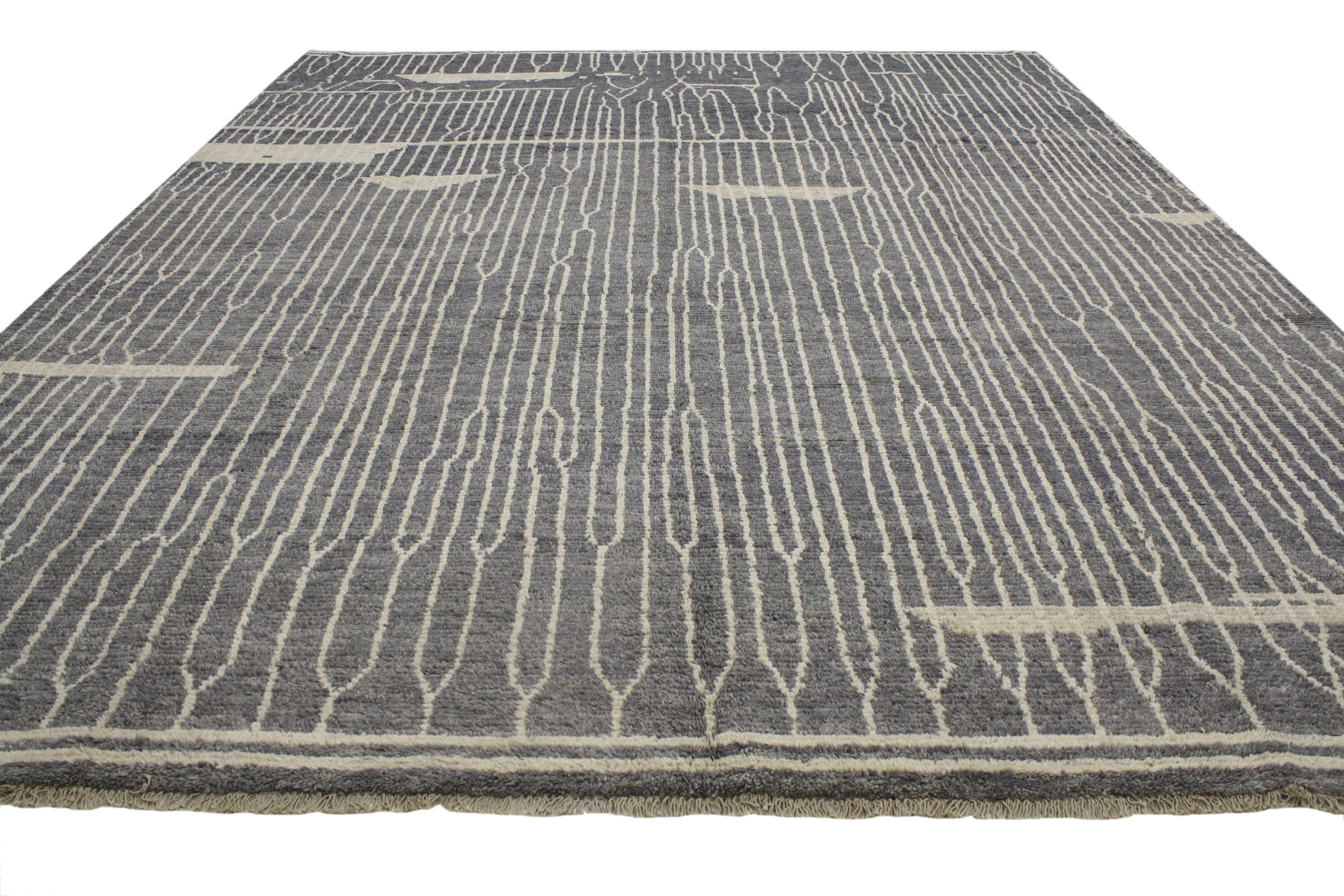 Modern Contemporary Moroccan Style Gray Rug with Abstract Design