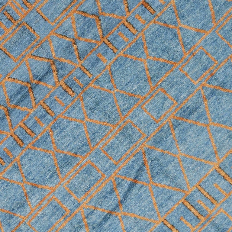 Orange and Blue Moroccan Style Rug with Modern Design For Sale at 1stdibs