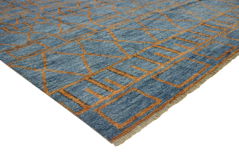 Orange and Blue Moroccan Style Rug with Modern Design For Sale at 1stdibs