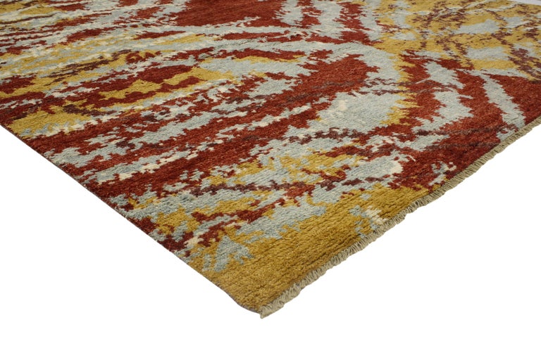 80379 New Contemporary Moroccan Rug with Abstract Expressionism & Post-Modern Style. This hand-knotted wool contemporary Moroccan area rug depicts a Post-Modern and Abstract Expressionism style. The Moroccan rug features an energetic color palette