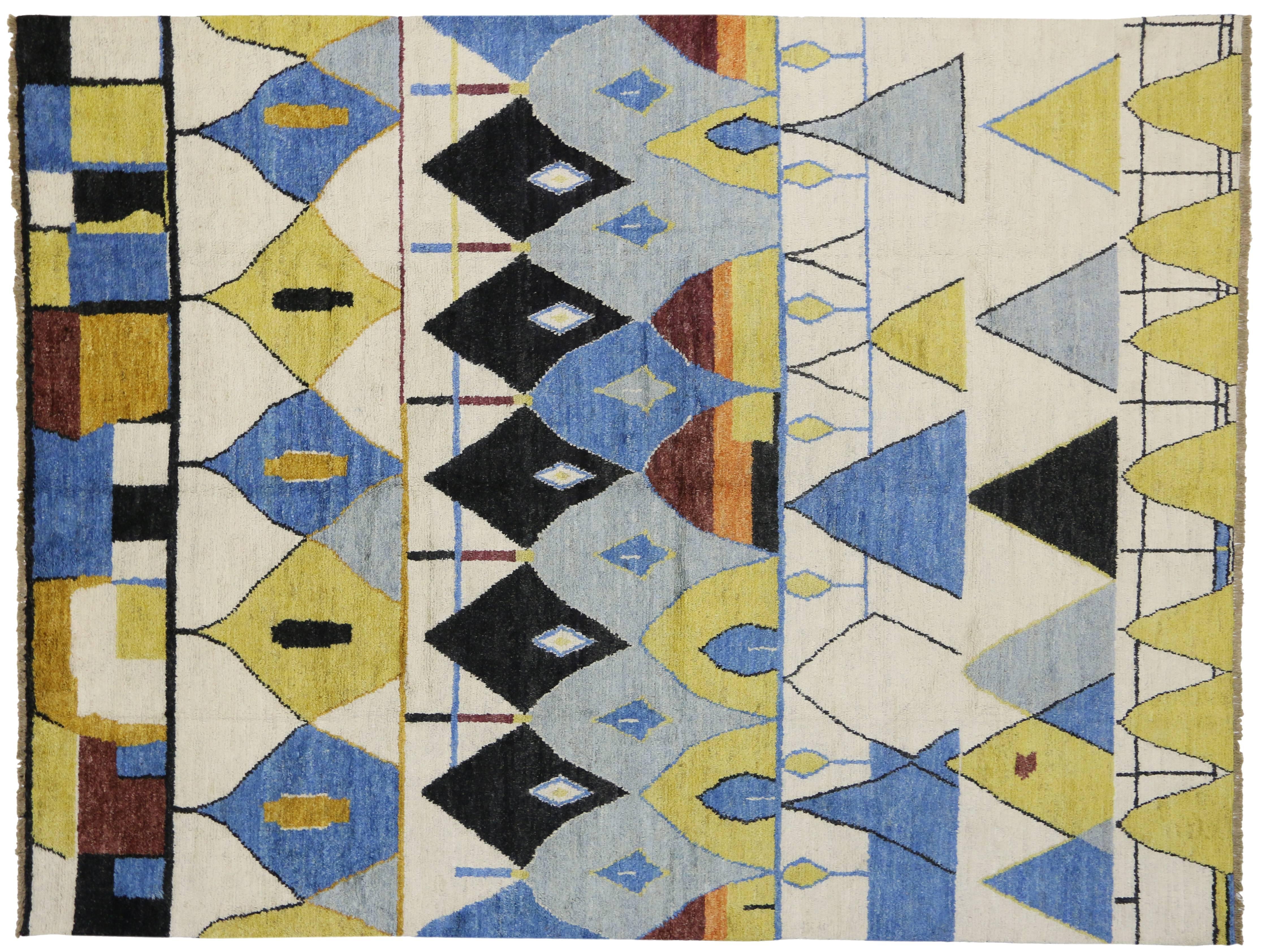 Wool Contemporary Moroccan Style Rug with Modern Geometric Design