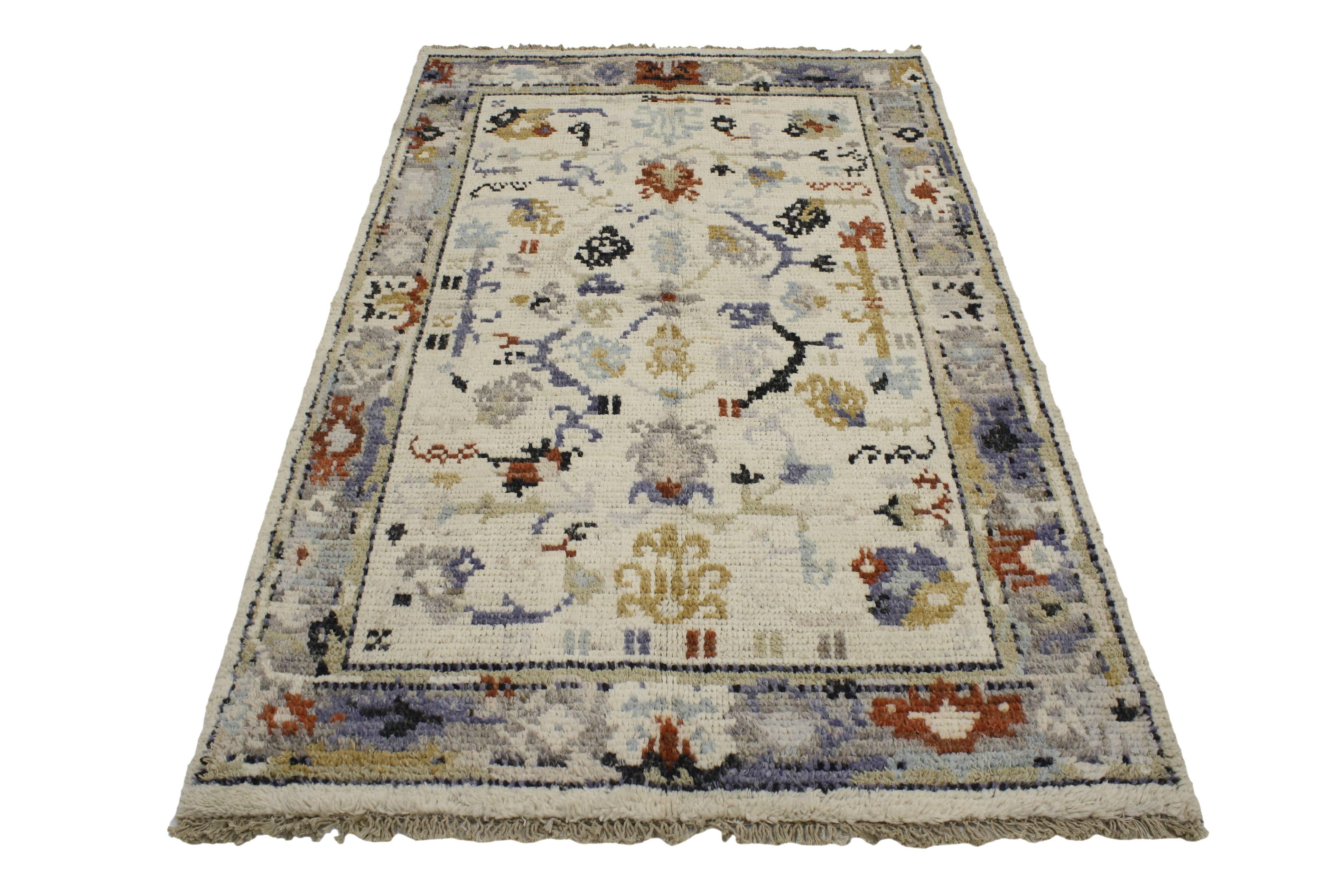 Pakistani New Contemporary Transitional Oushak Accent Rug with Federal Style