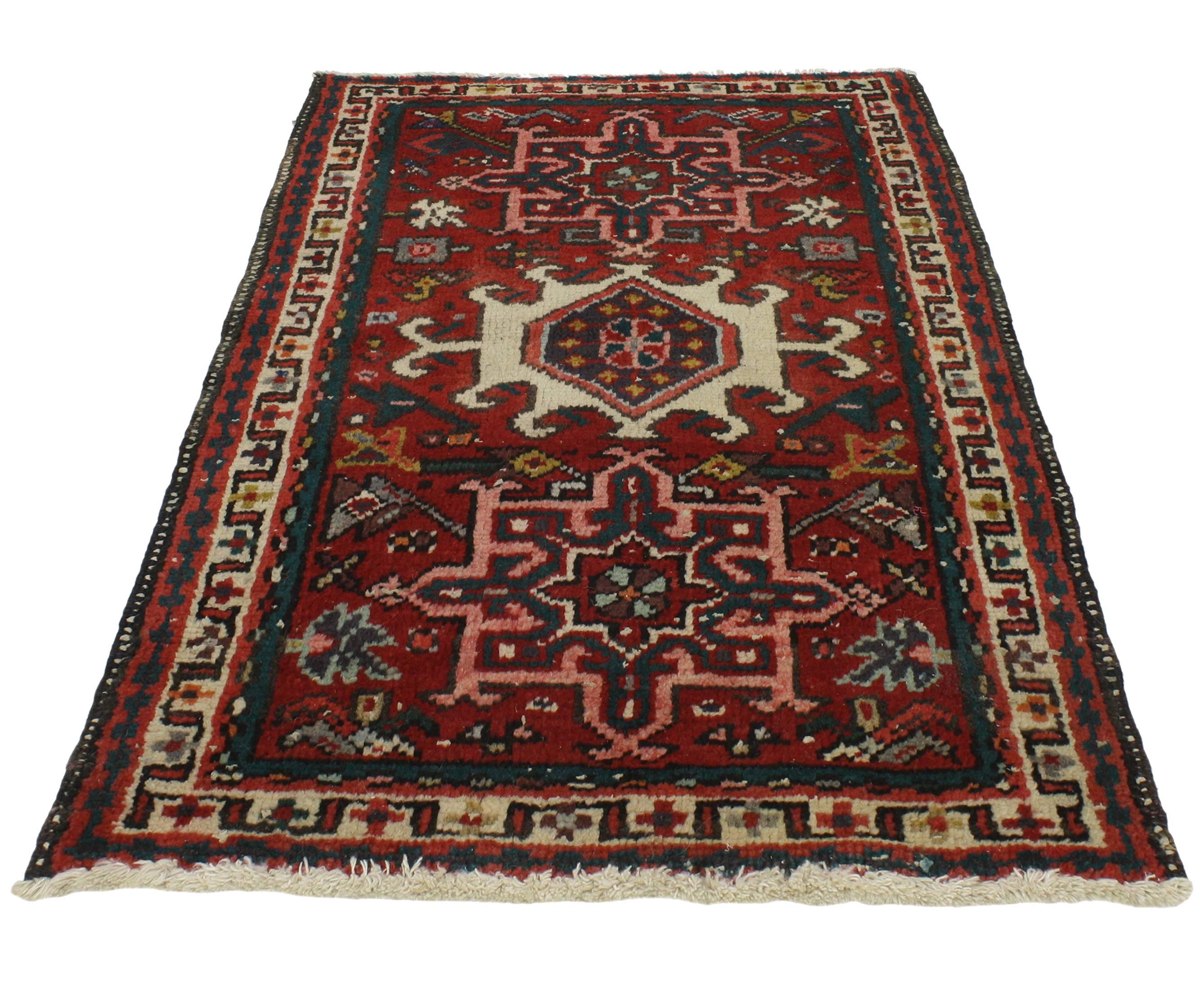 Hand-Knotted Vintage Heriz Persian Rug with Modern Traditional Style