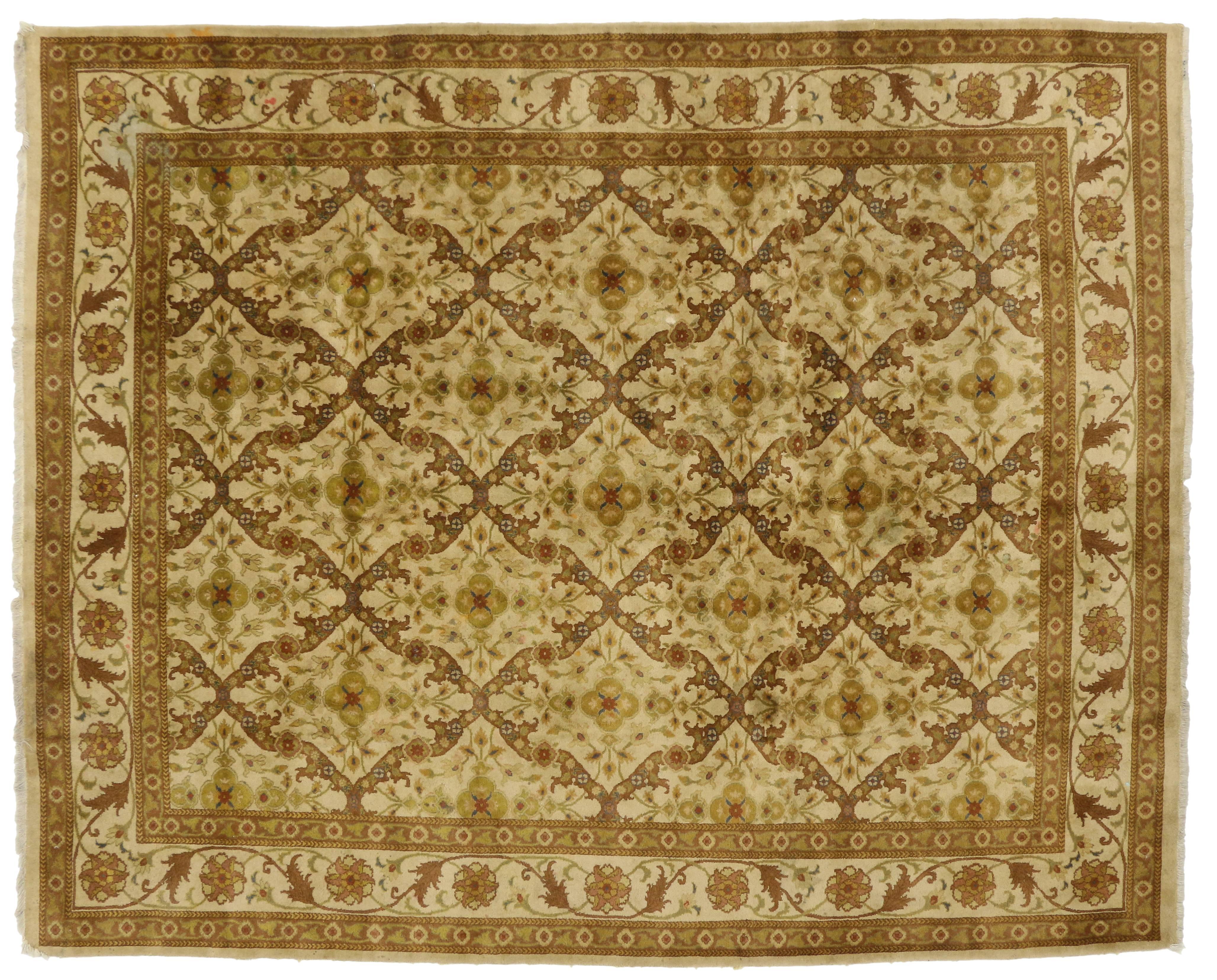 Wool Vintage Indian Rug with Transitional Style and Golden Hues and Modern Style For Sale