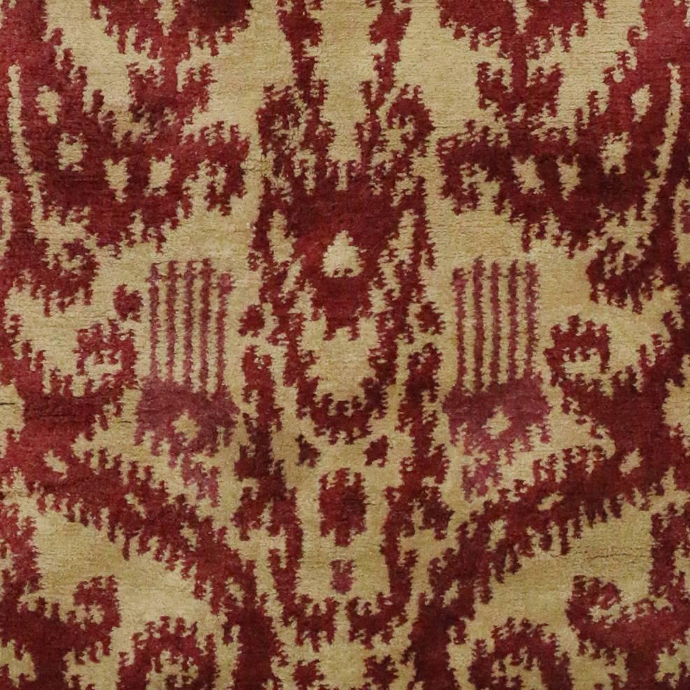 Hand-Knotted New Contemporary Red Ikat Rug with Modern Style, Accent Rug For Sale