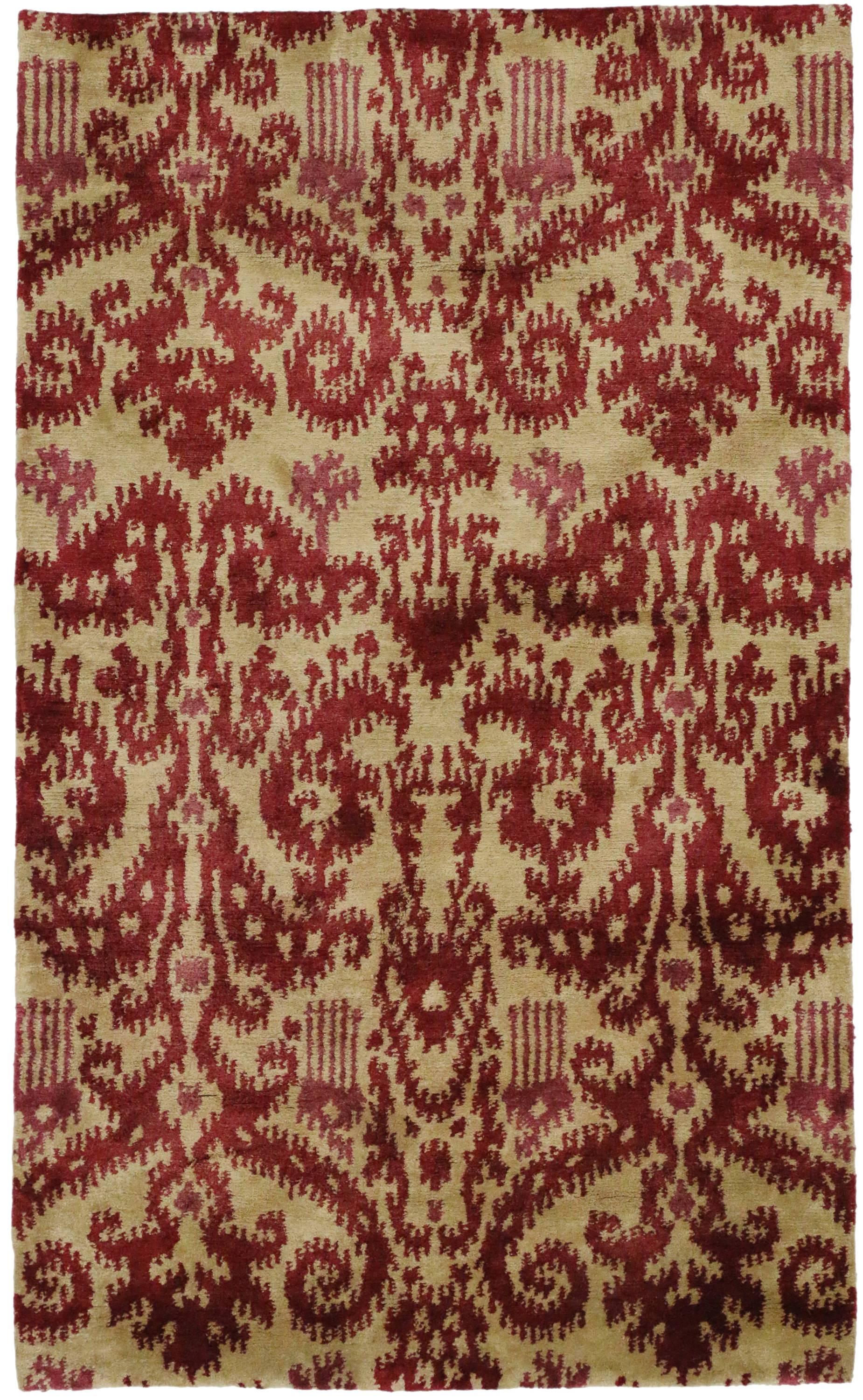 New Contemporary Red Ikat Rug with Modern Style, Accent Rug In New Condition For Sale In Dallas, TX