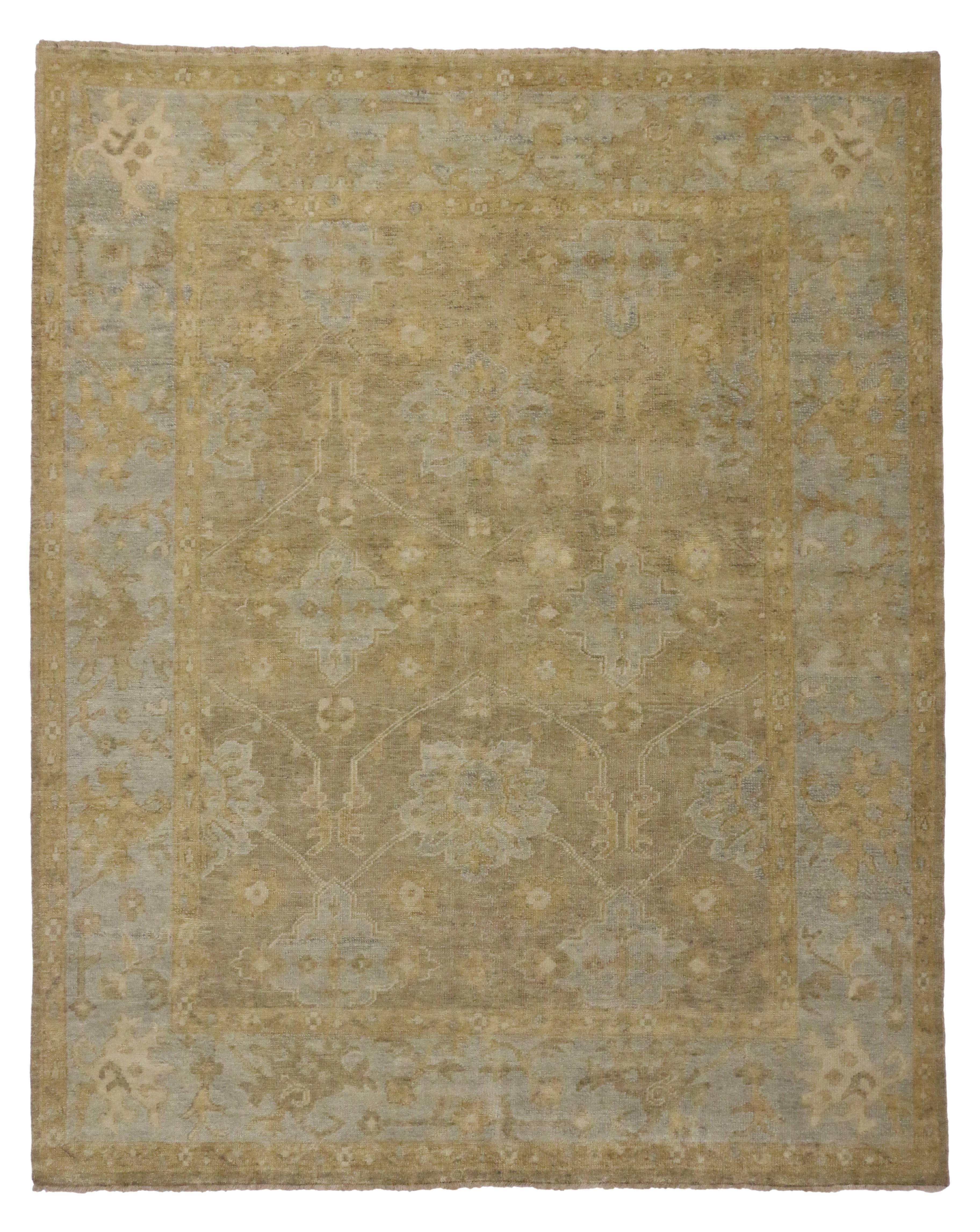Wool New Contemporary Oushak Rug with Swedish Gustavian Style, Transitional Area Rug