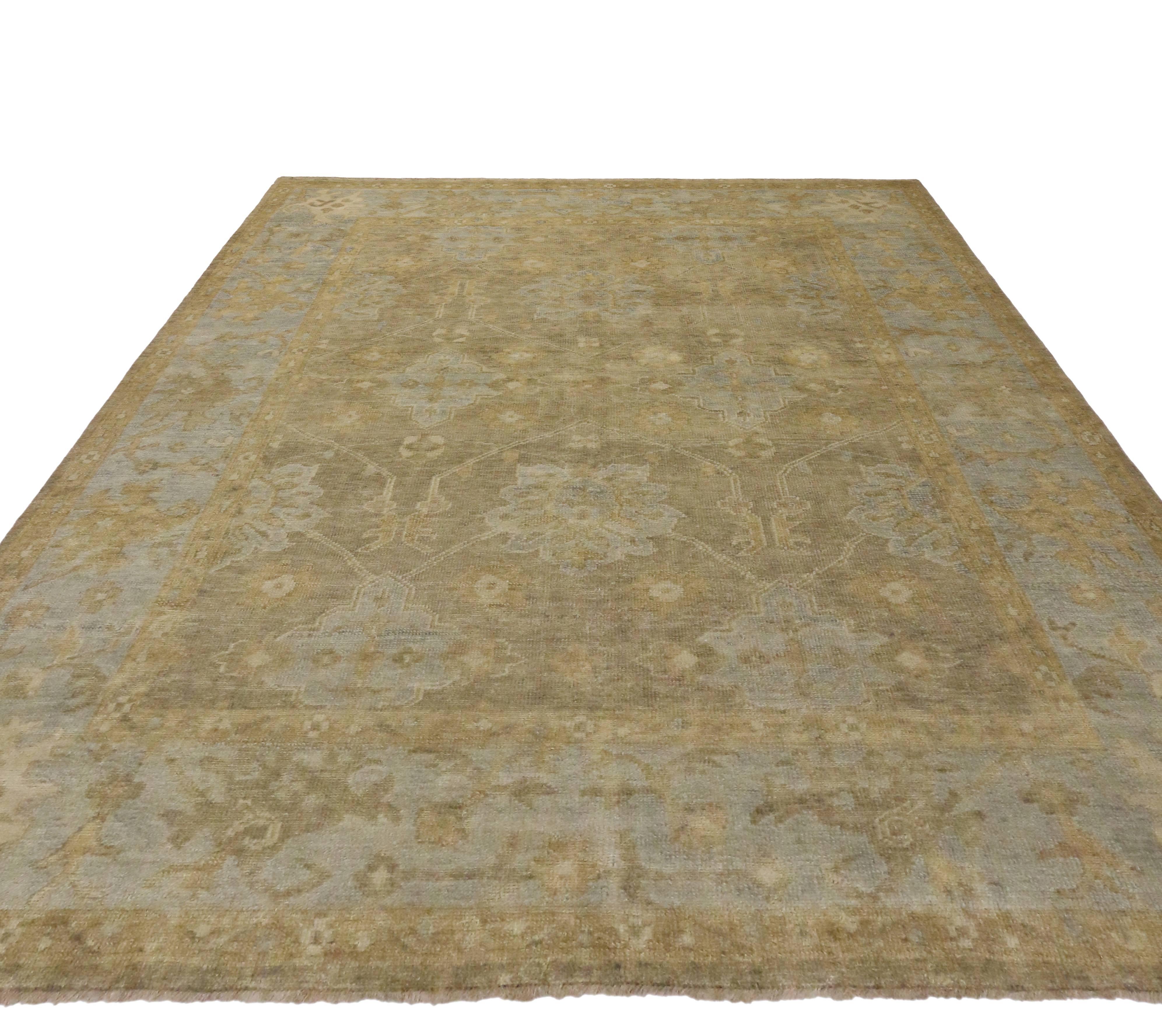 Indian New Contemporary Oushak Rug with Swedish Gustavian Style, Transitional Area Rug