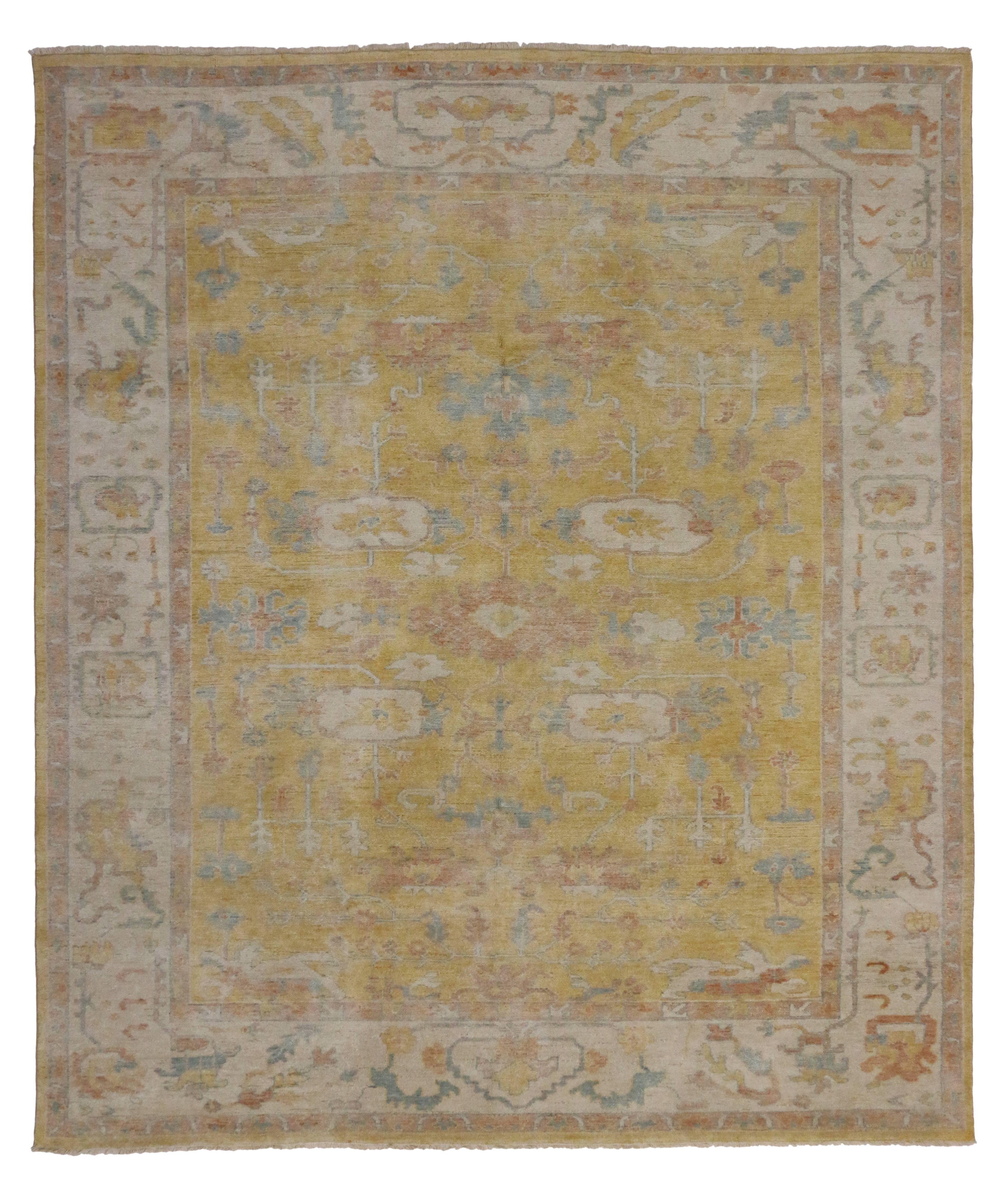 Contemporary Modern Yellow Oushak Rug with Transitional Style