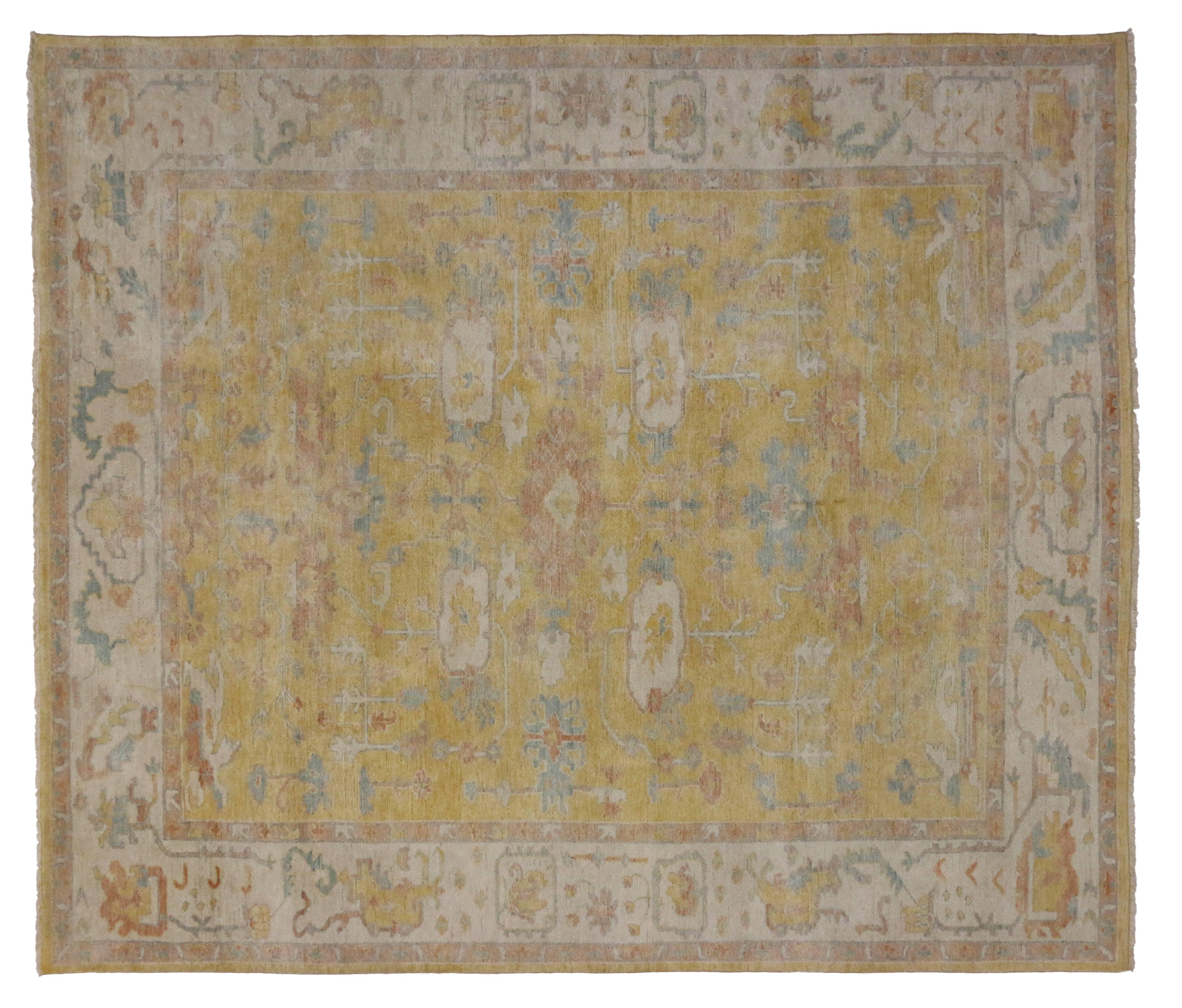 Wool Modern Yellow Oushak Rug with Transitional Style