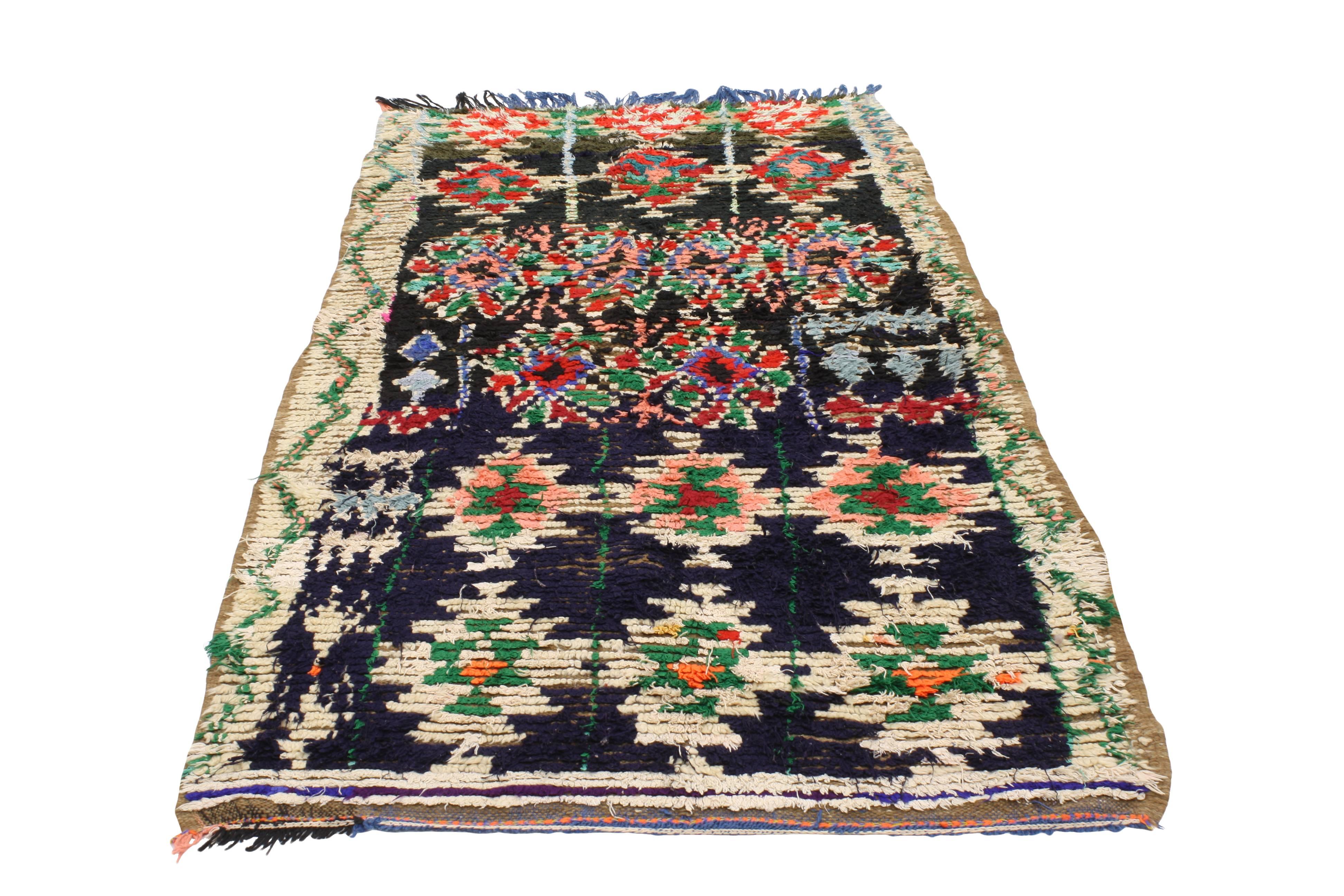 Post-Modern Vintage Berber Moroccan Boucherouite Rug with Tribal Style and Memphis Design