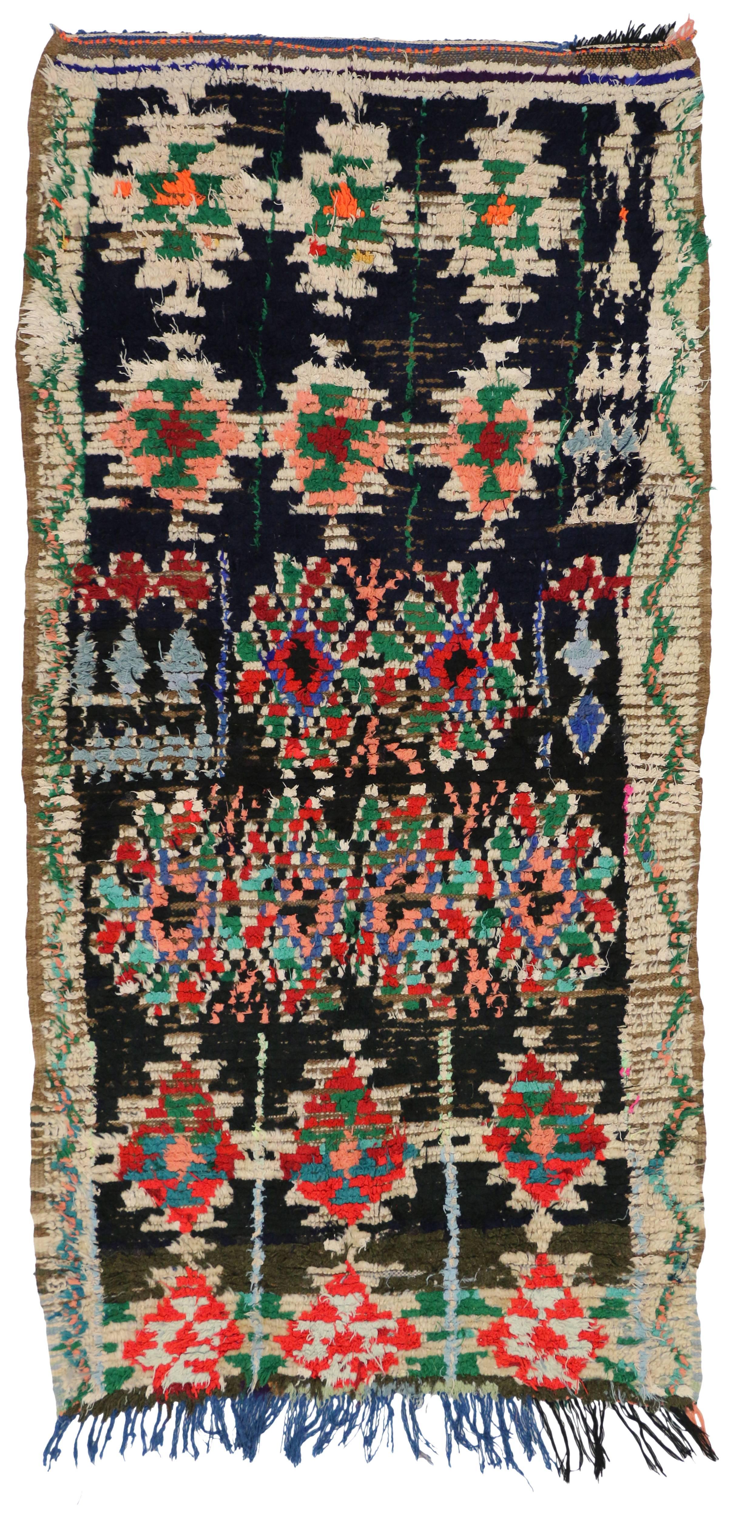 20th Century Vintage Berber Moroccan Boucherouite Rug with Tribal Style and Memphis Design