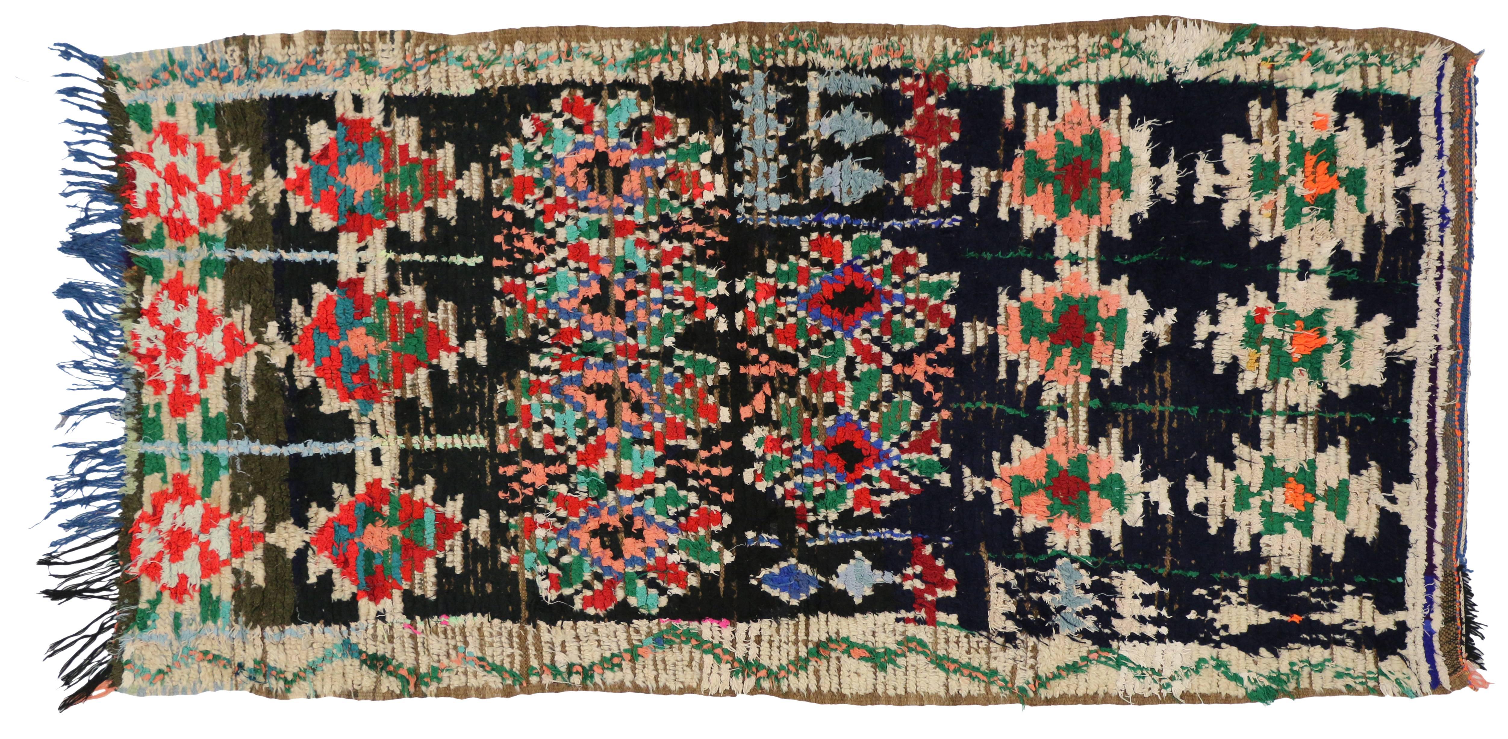 Vintage Berber Moroccan Boucherouite Rug with Tribal Style and Memphis Design 1