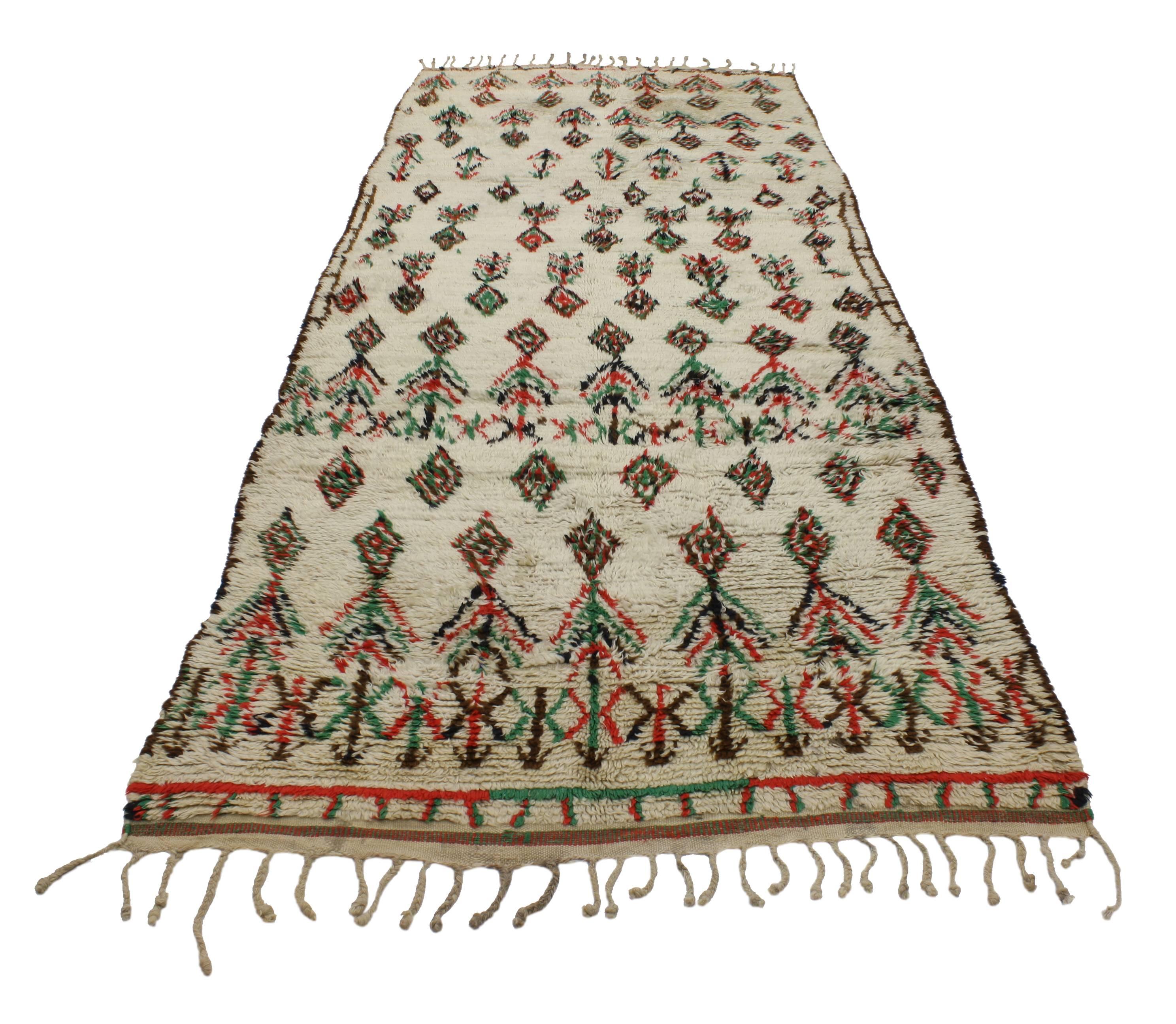 Vintage Berber Moroccan Azilal Rug Runner with Tribal Bohemian Style In Good Condition For Sale In Dallas, TX