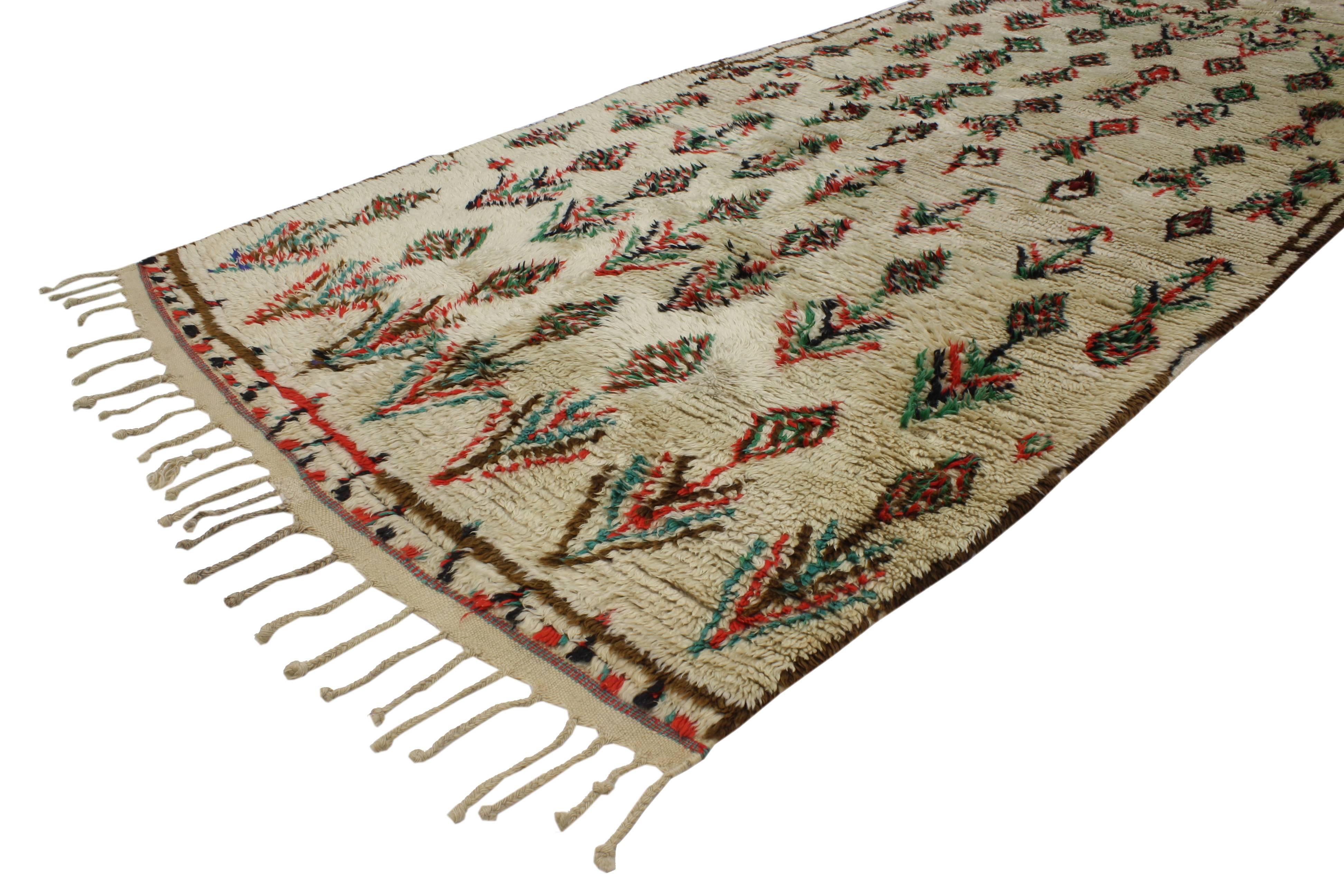 Hand-Knotted Vintage Berber Moroccan Azilal Rug Runner with Tribal Bohemian Style For Sale