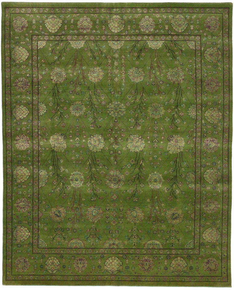 New Contemporary Persian Style Garden Rug, Modern Green Area Rug at