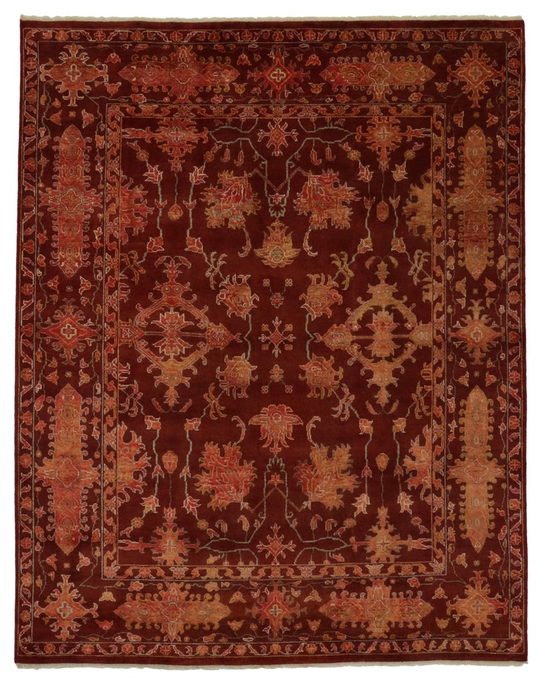 New Contemporary Oushak Style Rug with Jacobean Style For Sale at 1stdibs