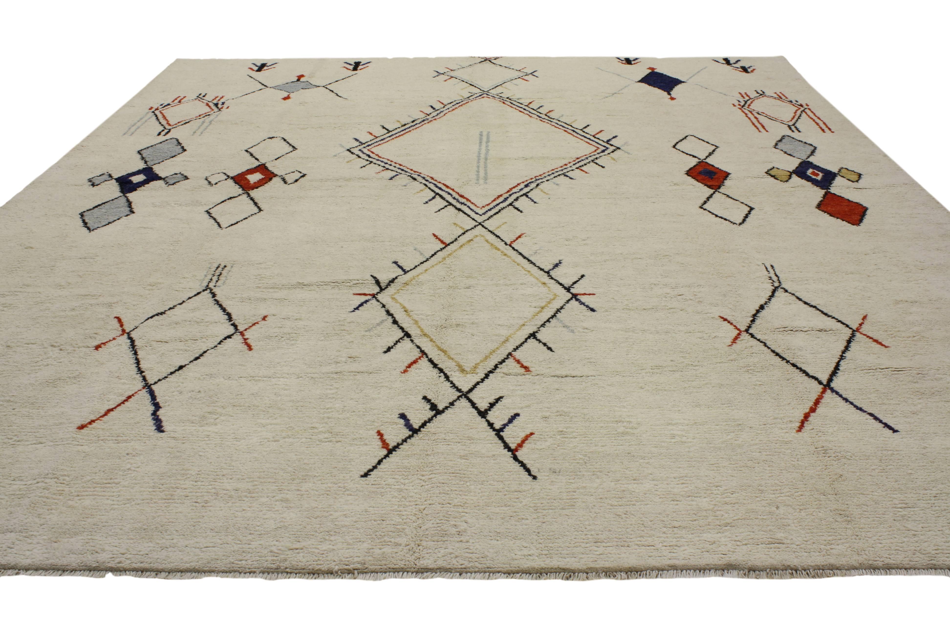 Wool New Contemporary Moroccan Style Area Rug with Modern Tribal Design