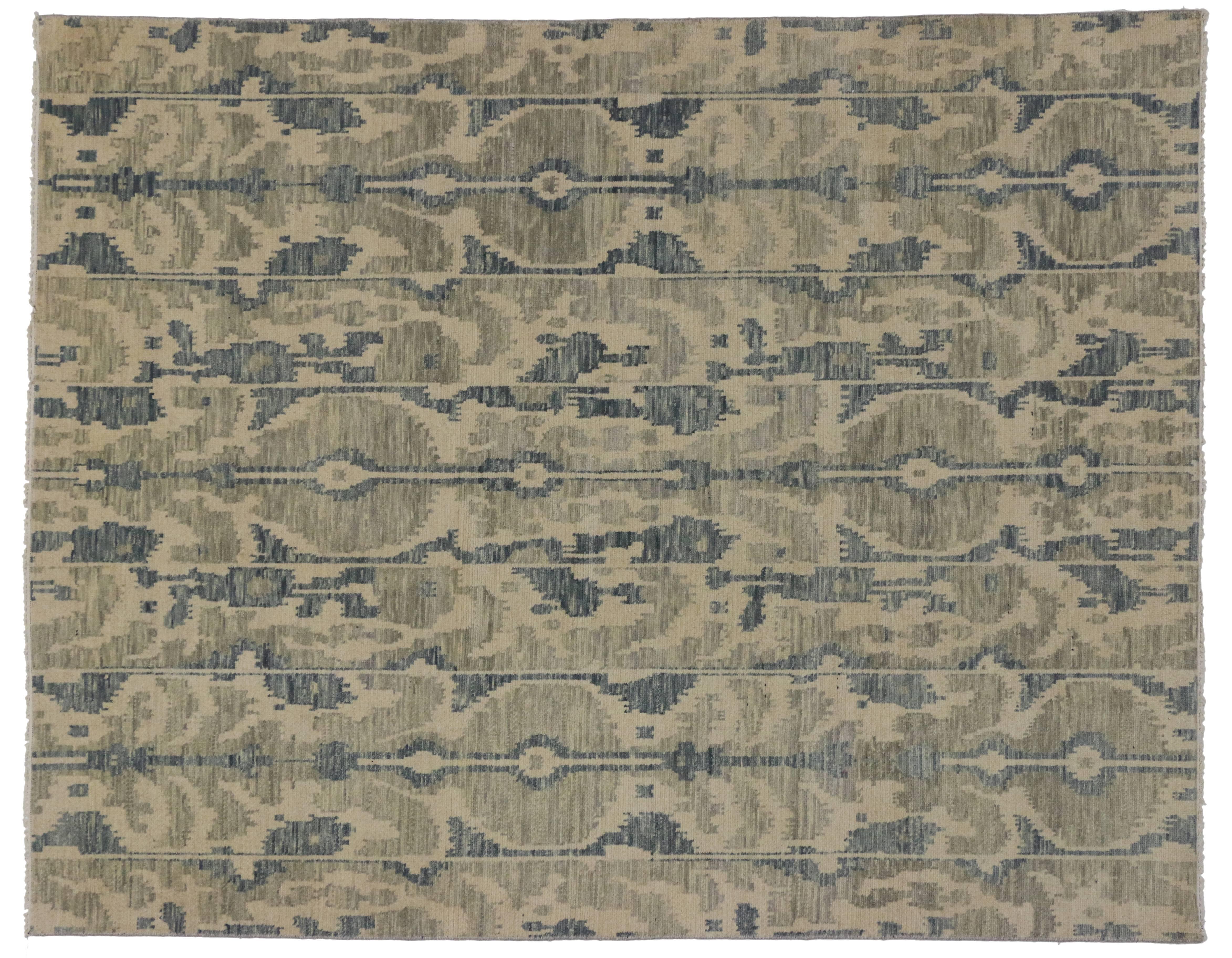 New Transitional Ikat Rug with Modern Style and Warm Earth-Tone Colors In New Condition In Dallas, TX