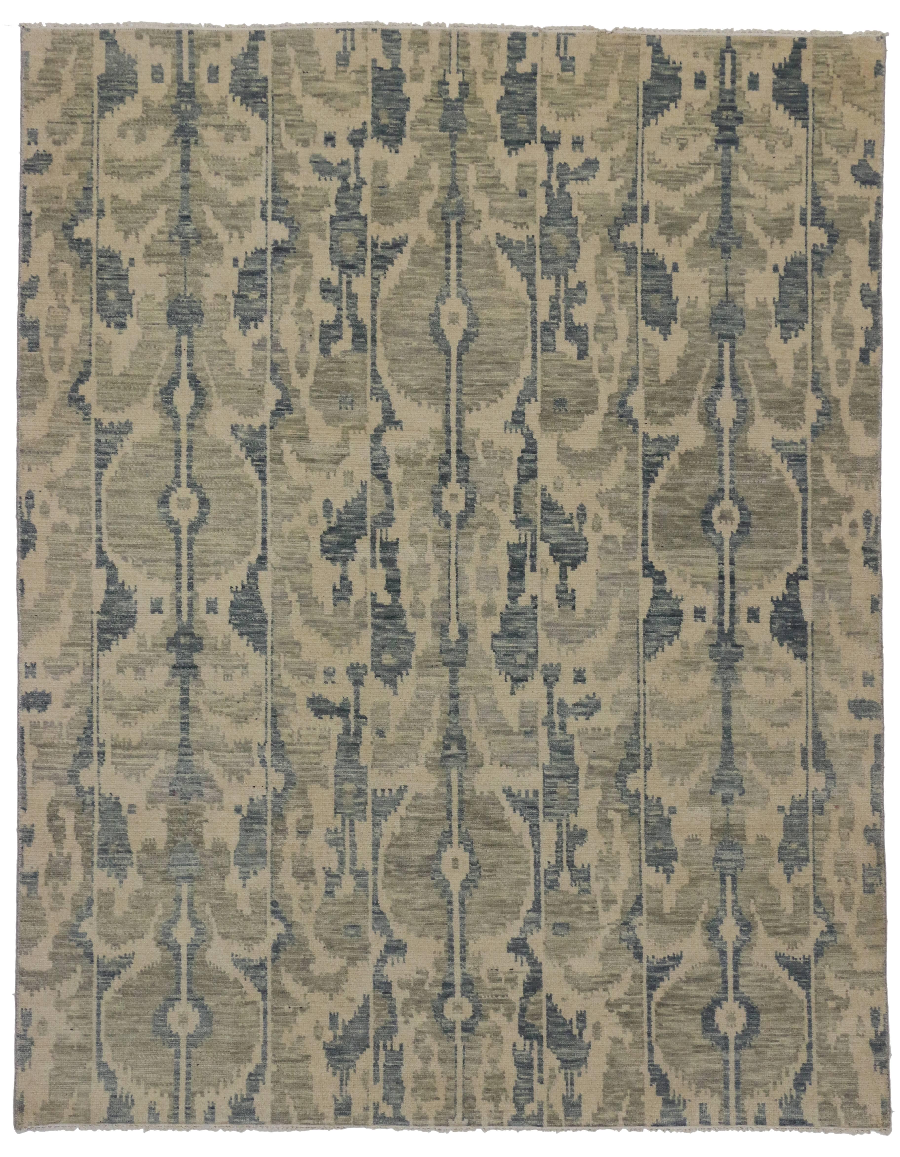 Contemporary New Transitional Ikat Rug with Modern Style and Warm Earth-Tone Colors