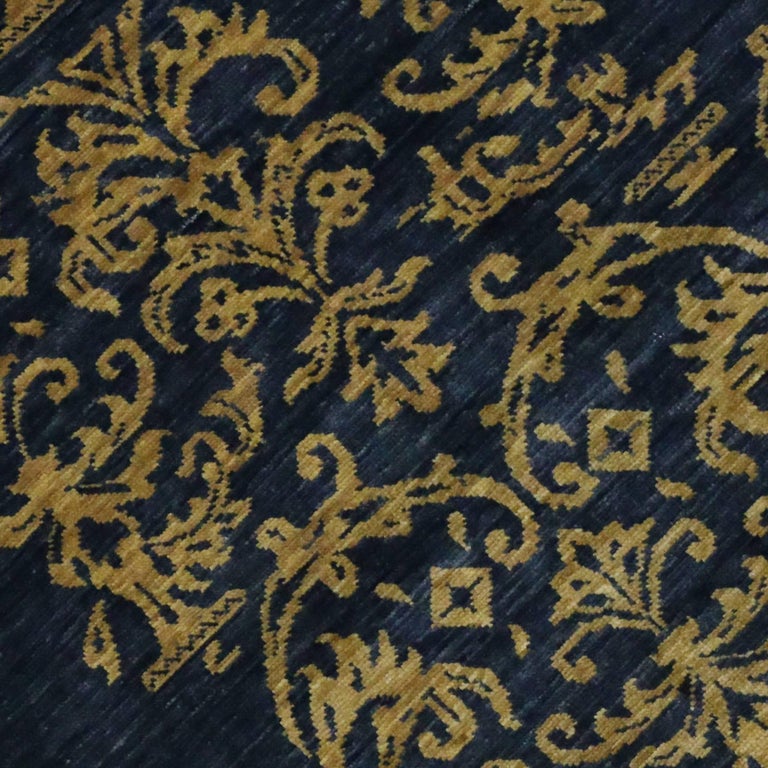 Navy Blue and Gold Area Rug with Hollywood Regency Style at 1stDibs