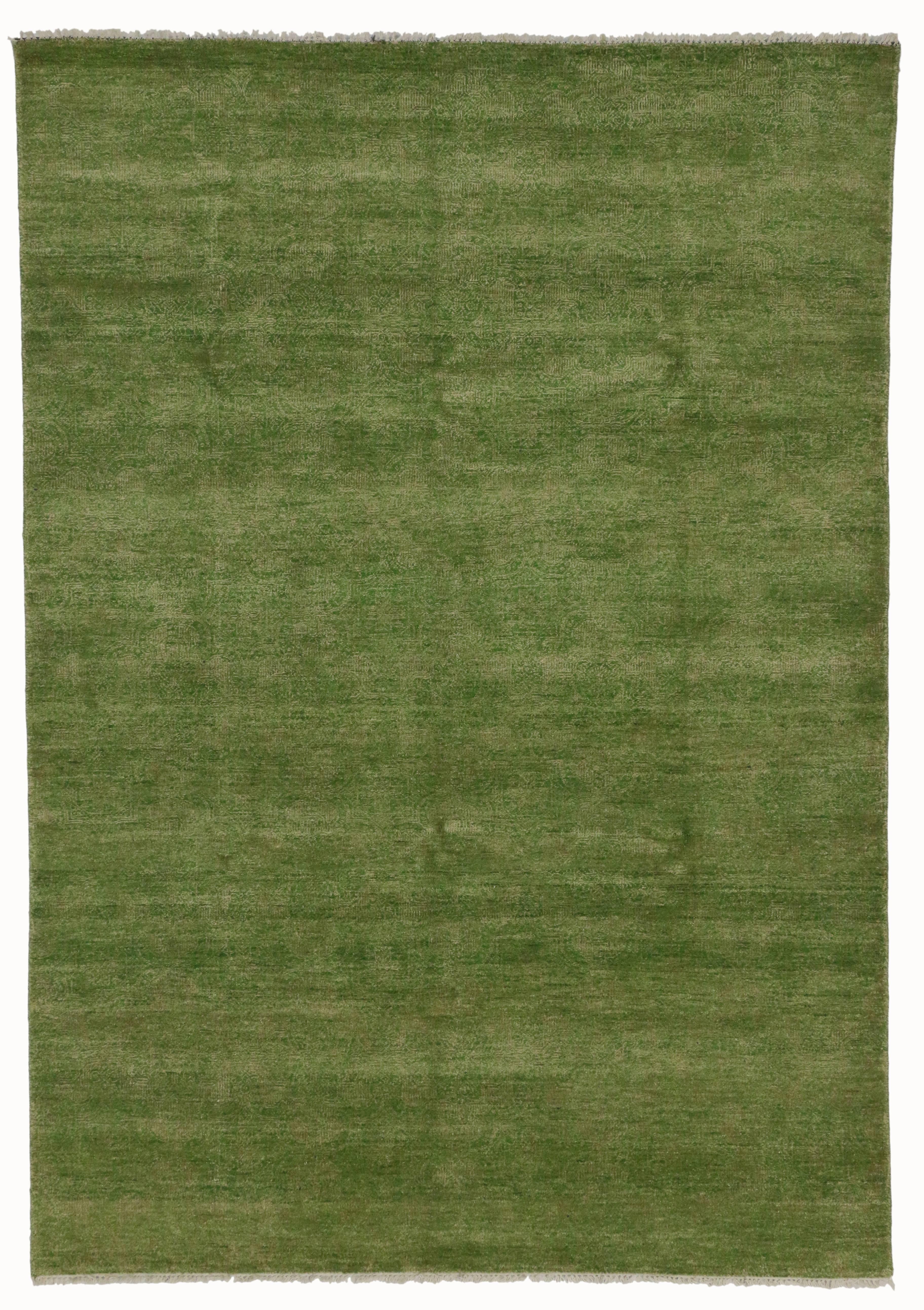 Indian New Transitional Green Area Rug with Modern Style