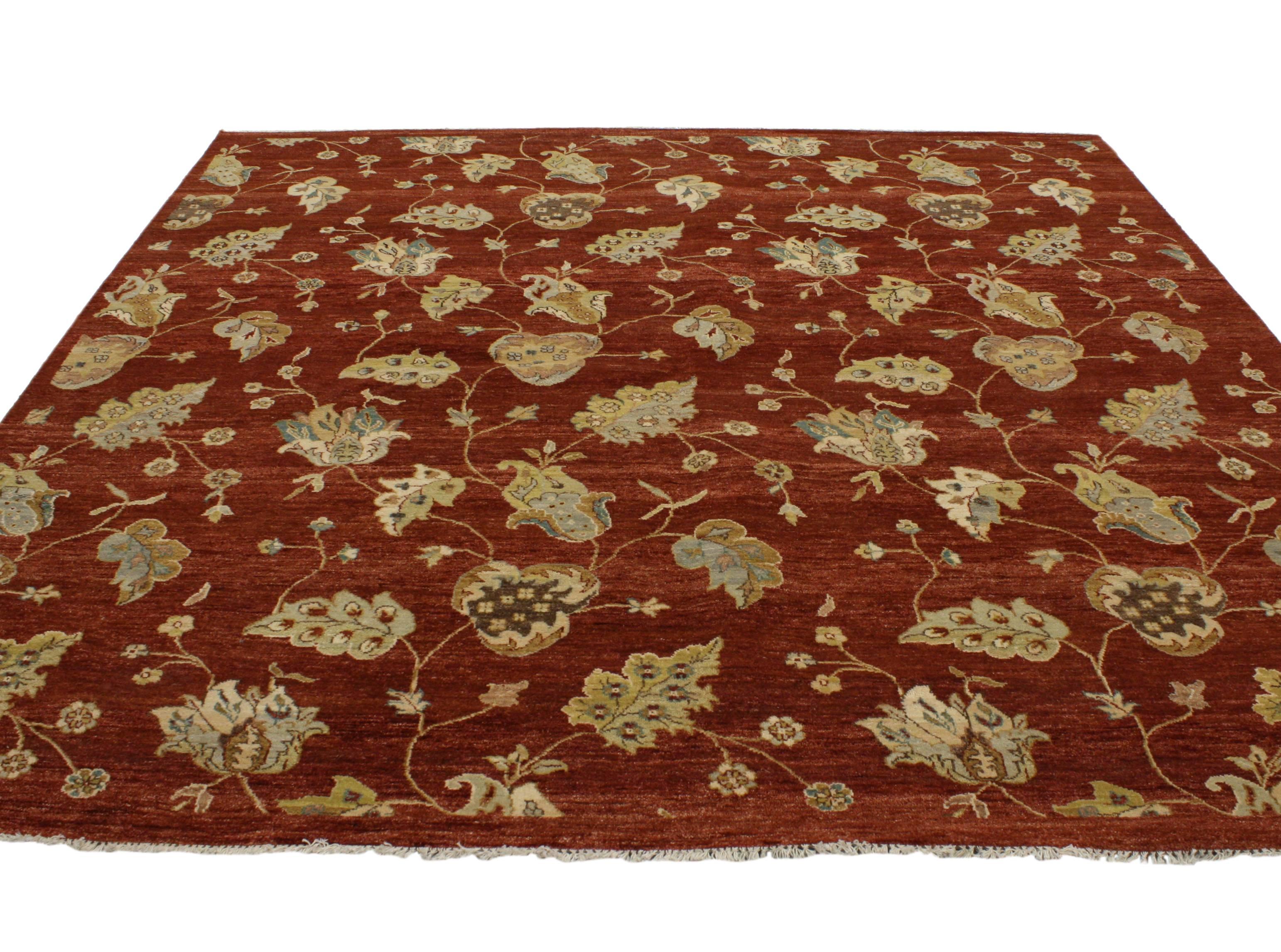 Hand-Knotted New Transitional Square Rug with Modern Style, Warm Indian Spice Tones For Sale