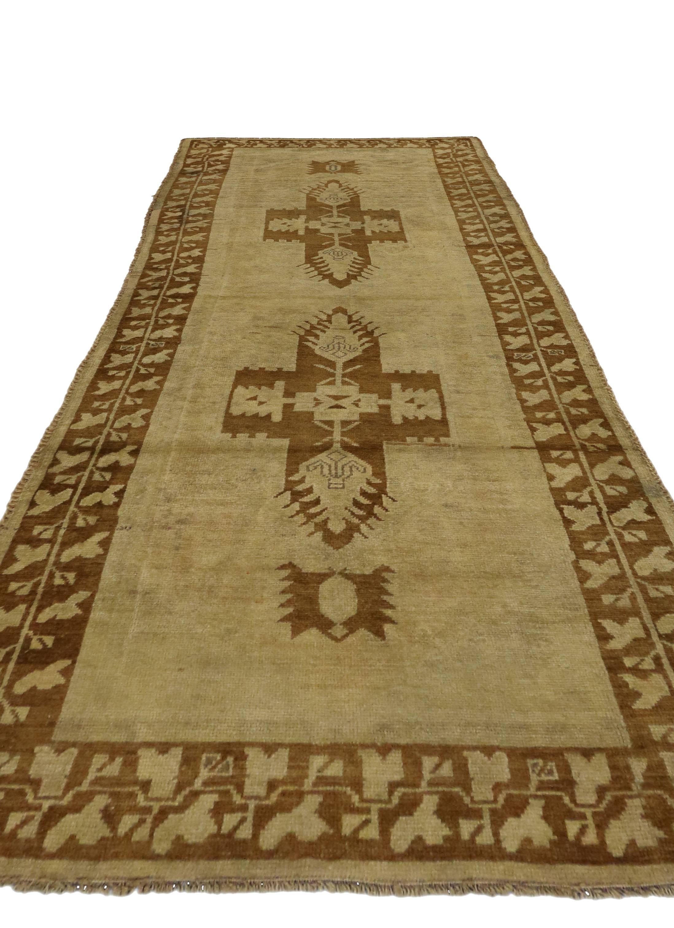 Vintage Turkish Oushak Runner with Warm, Neutral Colors, Hallway Runner For Sale 2