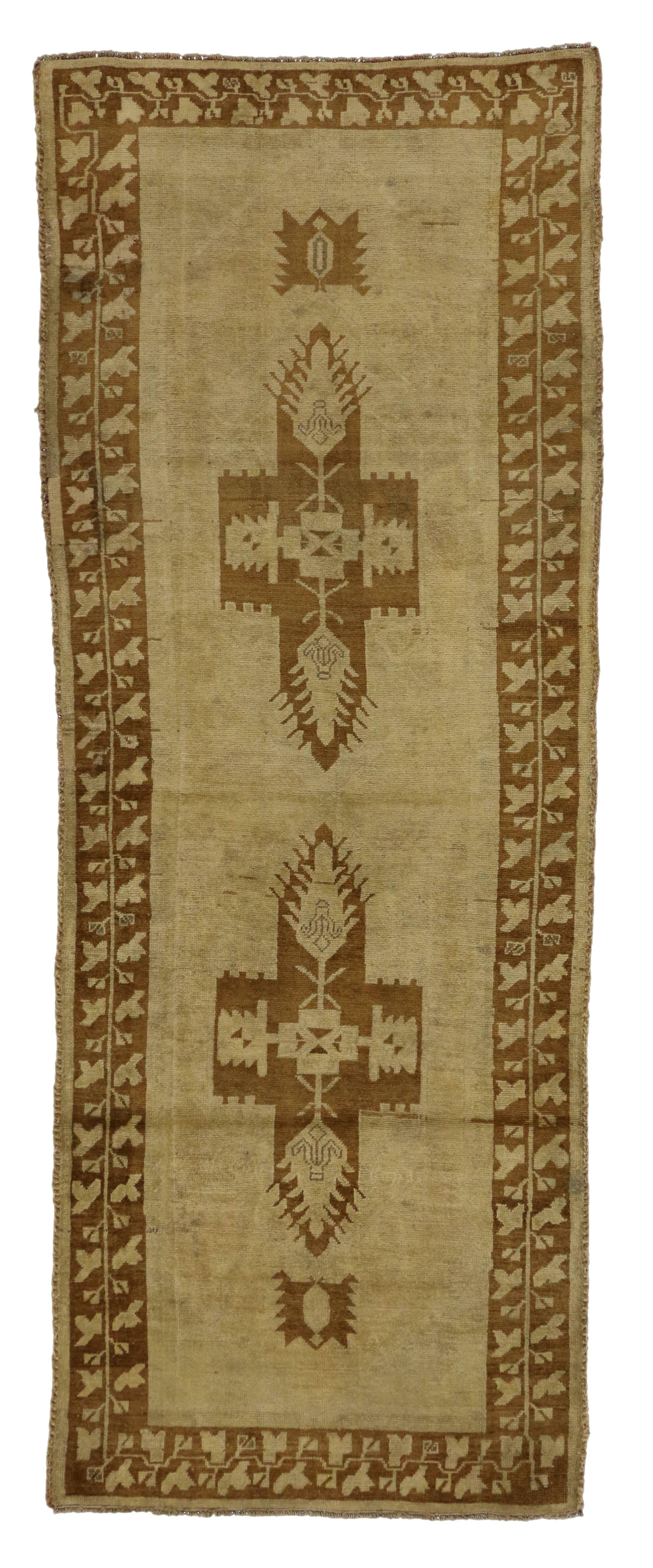 Vintage Turkish Oushak Runner with Warm, Neutral Colors, Hallway Runner For Sale 5