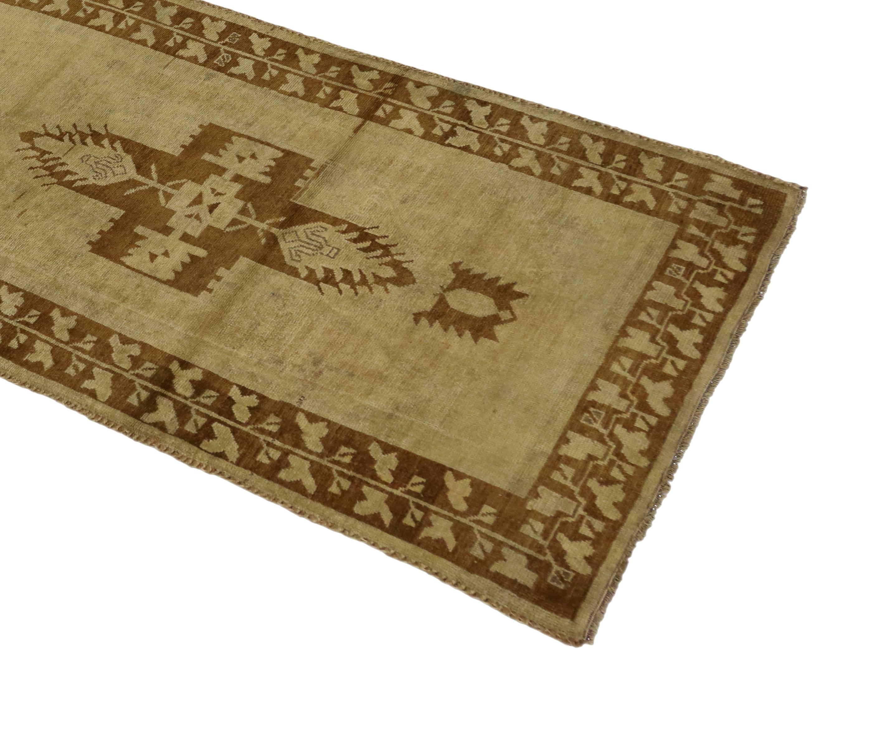 Vintage Turkish Oushak Runner with Warm, Neutral Colors, Hallway Runner For Sale 1